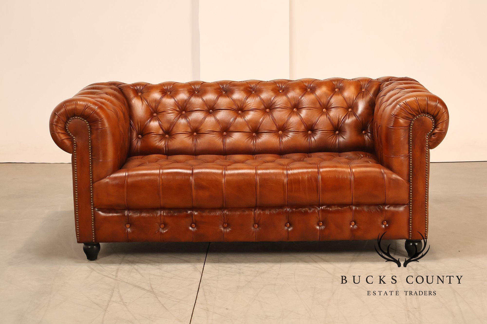 Chesterfield Style Brown Leather Sofa