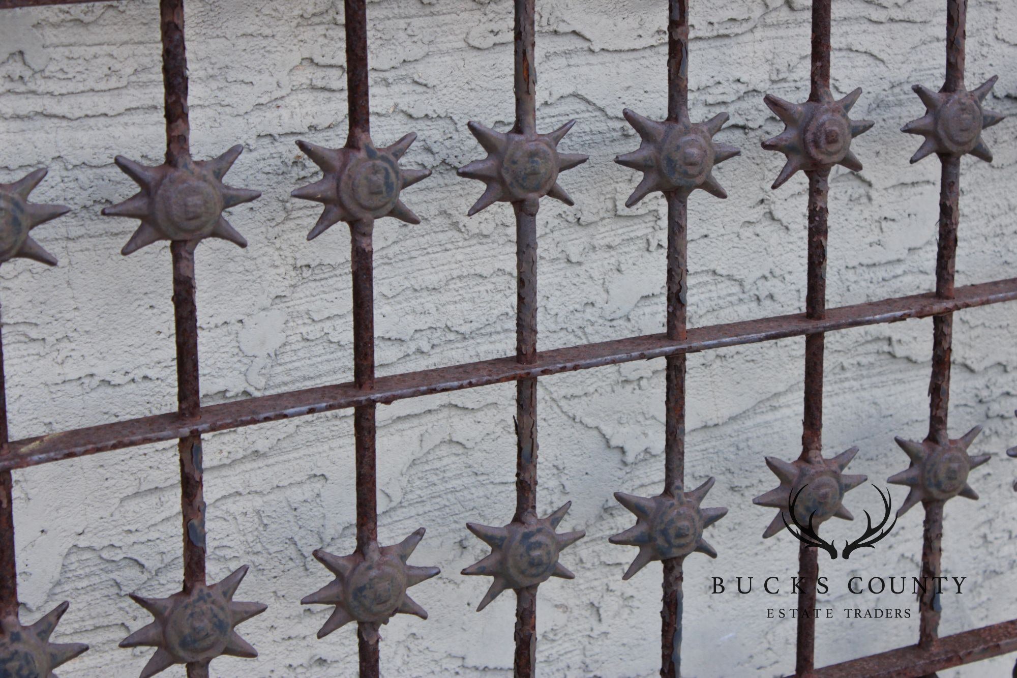 Antique Cast Iron Garden Fence Section With Spear Finials And Star Motif