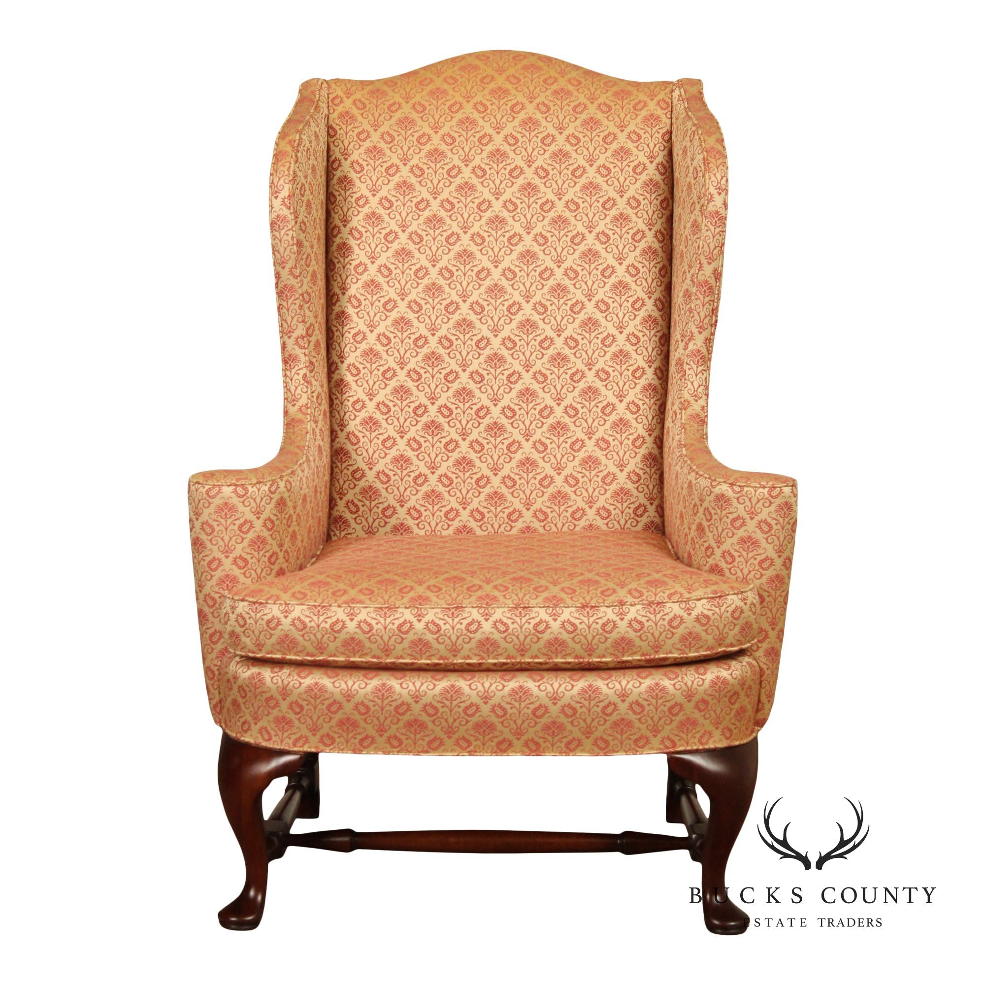 Hickory Chair Queen Anne Style Mahogany Wingback Armchair