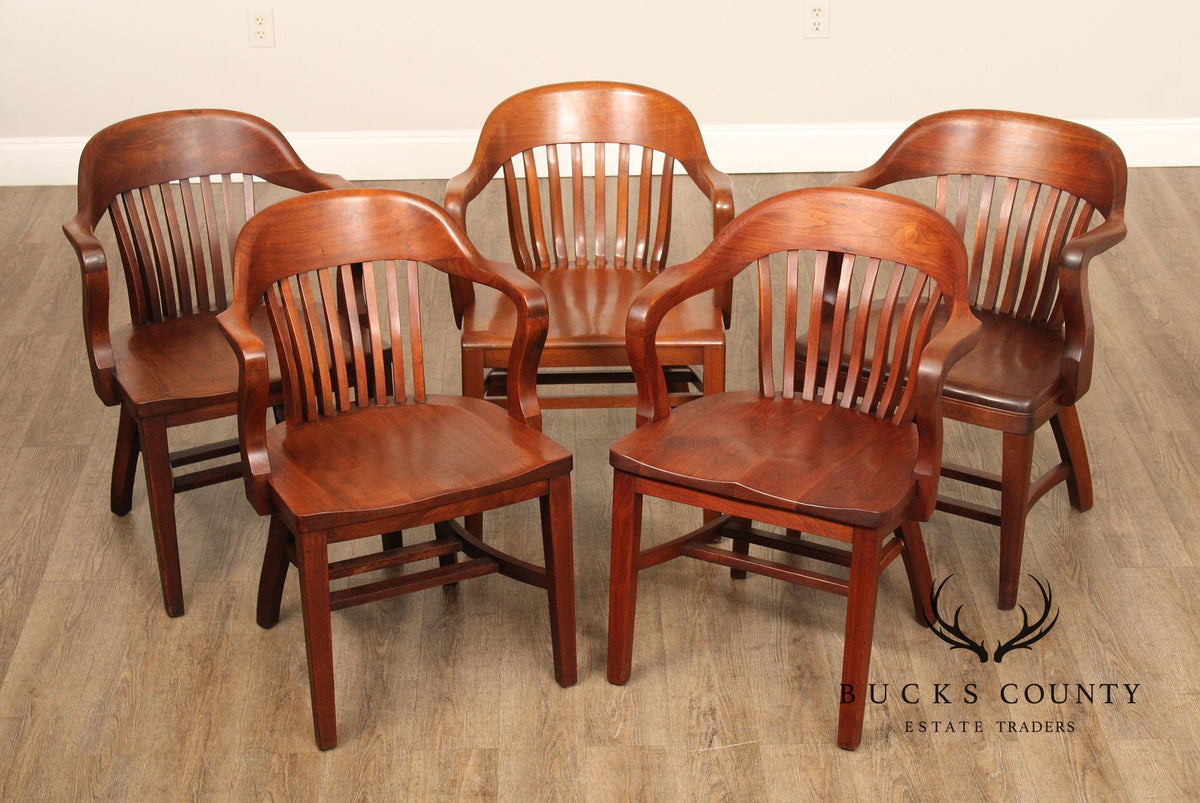 The Milwaukee Chair Co. Assembled Set Of Five Solid Walnut Bankers Chairs