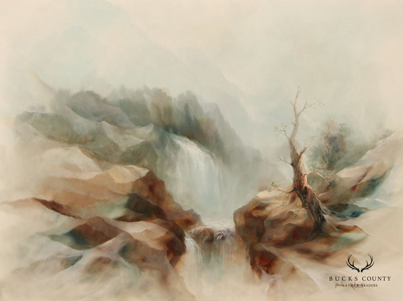 Paul Rubens Mountain Waterfall Landscape Framed Oil Painting