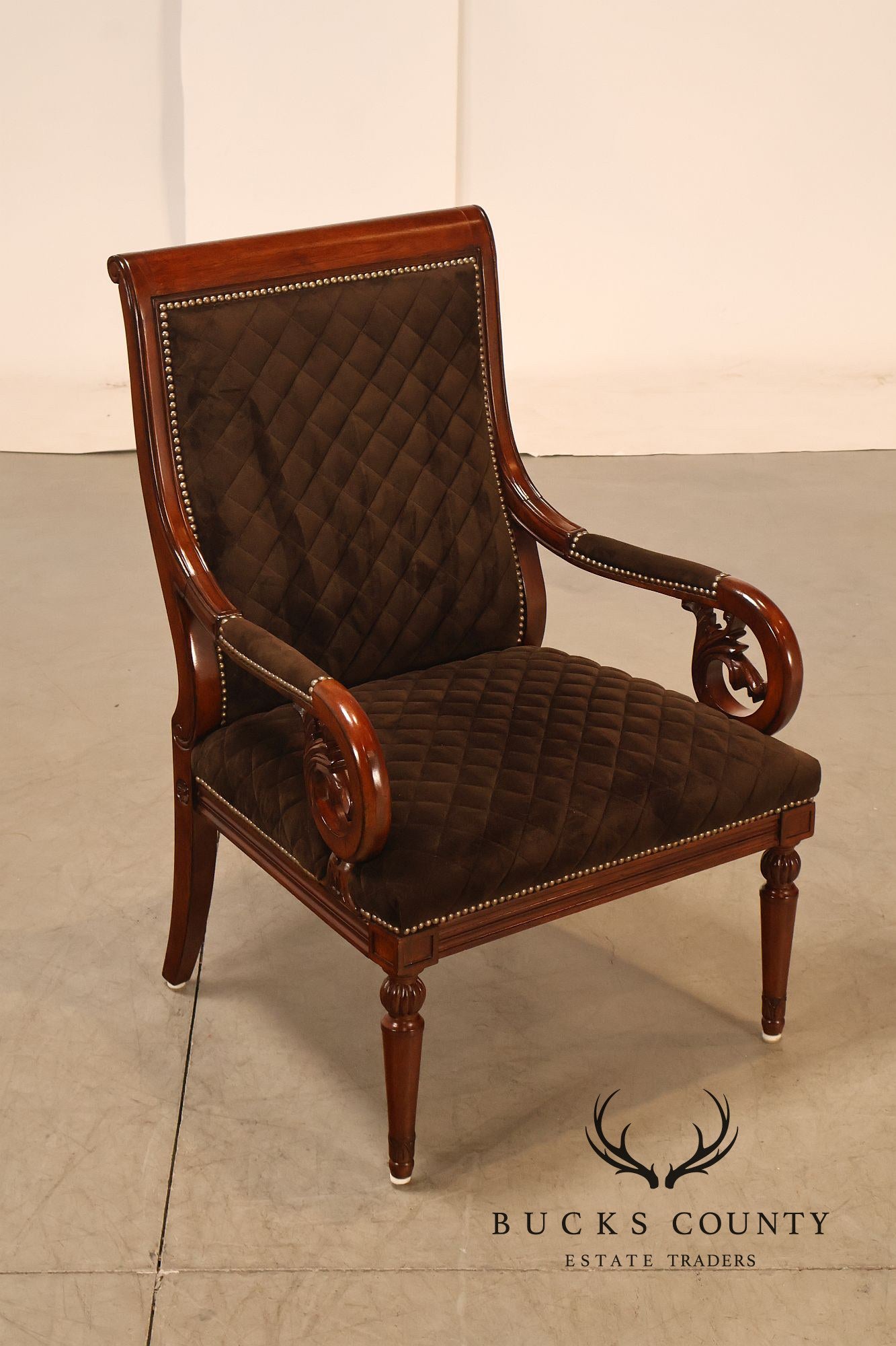 Hooker Furniture Traditional Mahogany Scroll Arm Upholstered Armchair