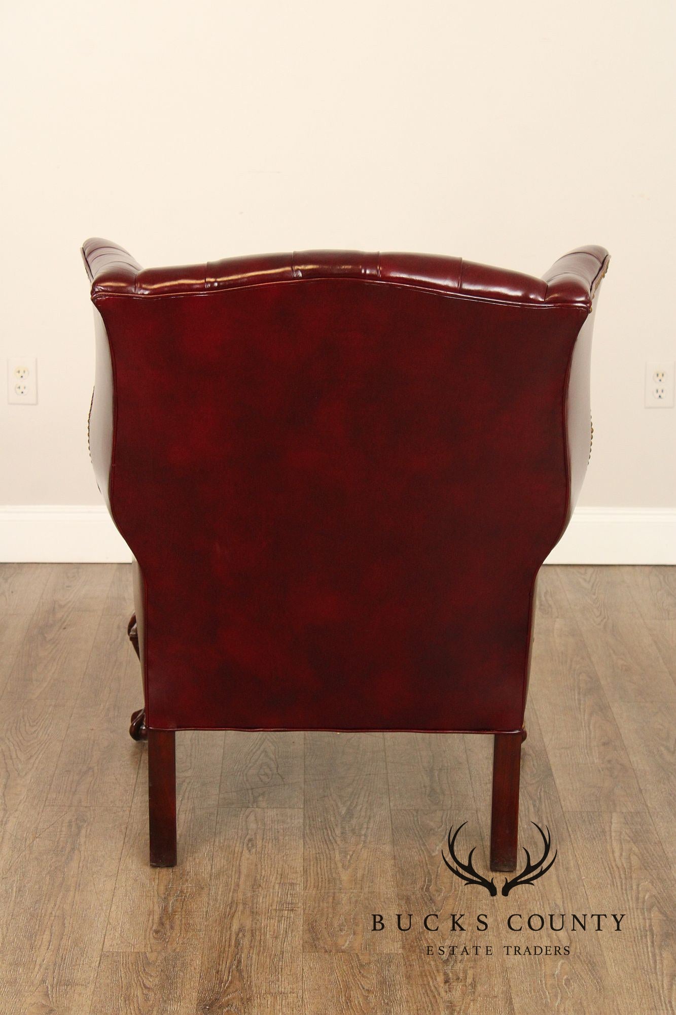 Georgian Style Tufted Oxblood Leather 'Reynolds' Wing Chair and Ottoman