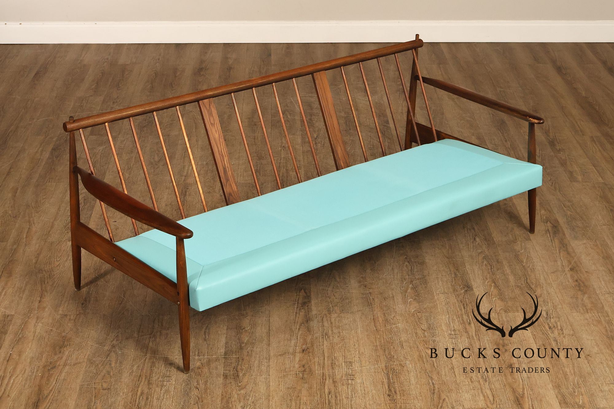 Mid Century Modern Oak Three-Seat Sofa