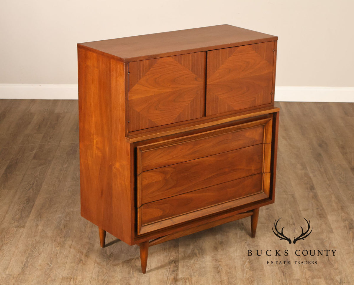 Mid Century Modern Walnut Gentleman’s Chest With Cabinet And Drawers By Basic Witz