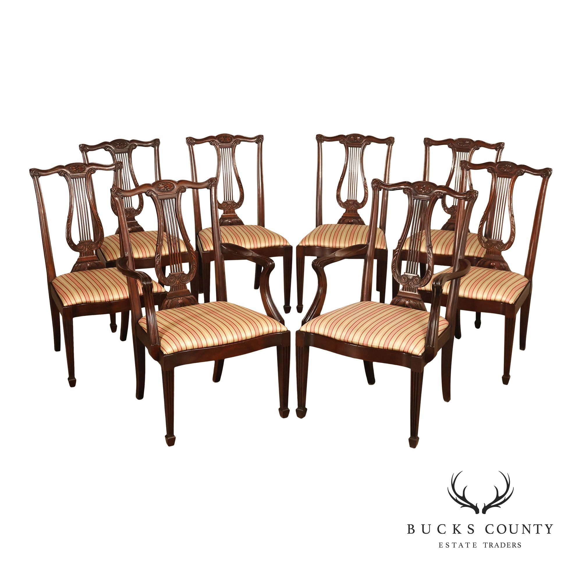 Henkel Harris Mahogany Set Of Eight Lyre Back Dining Chairs