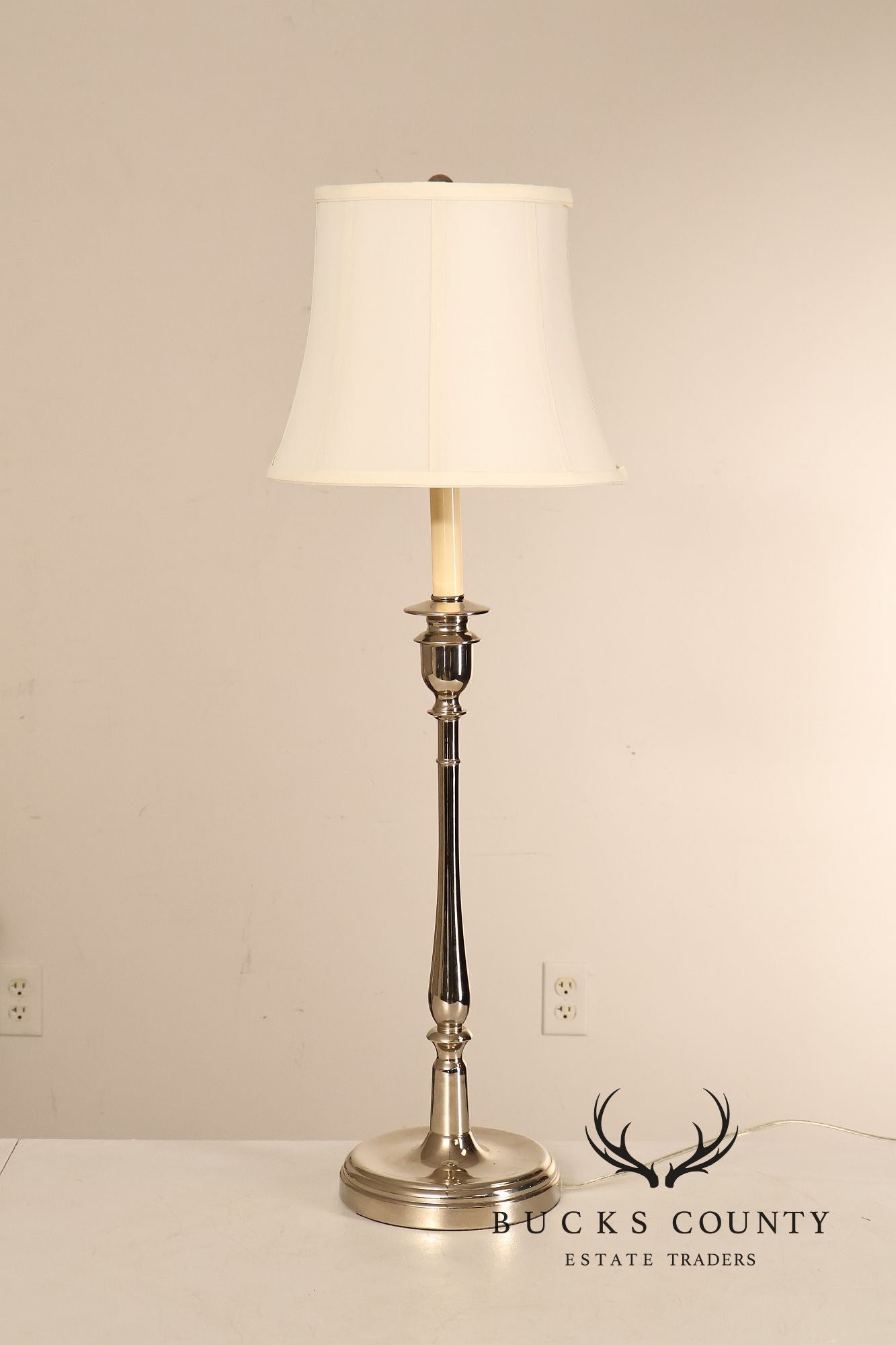 Ralph Lauren Pair of Chrome Candlestick Table Lamps