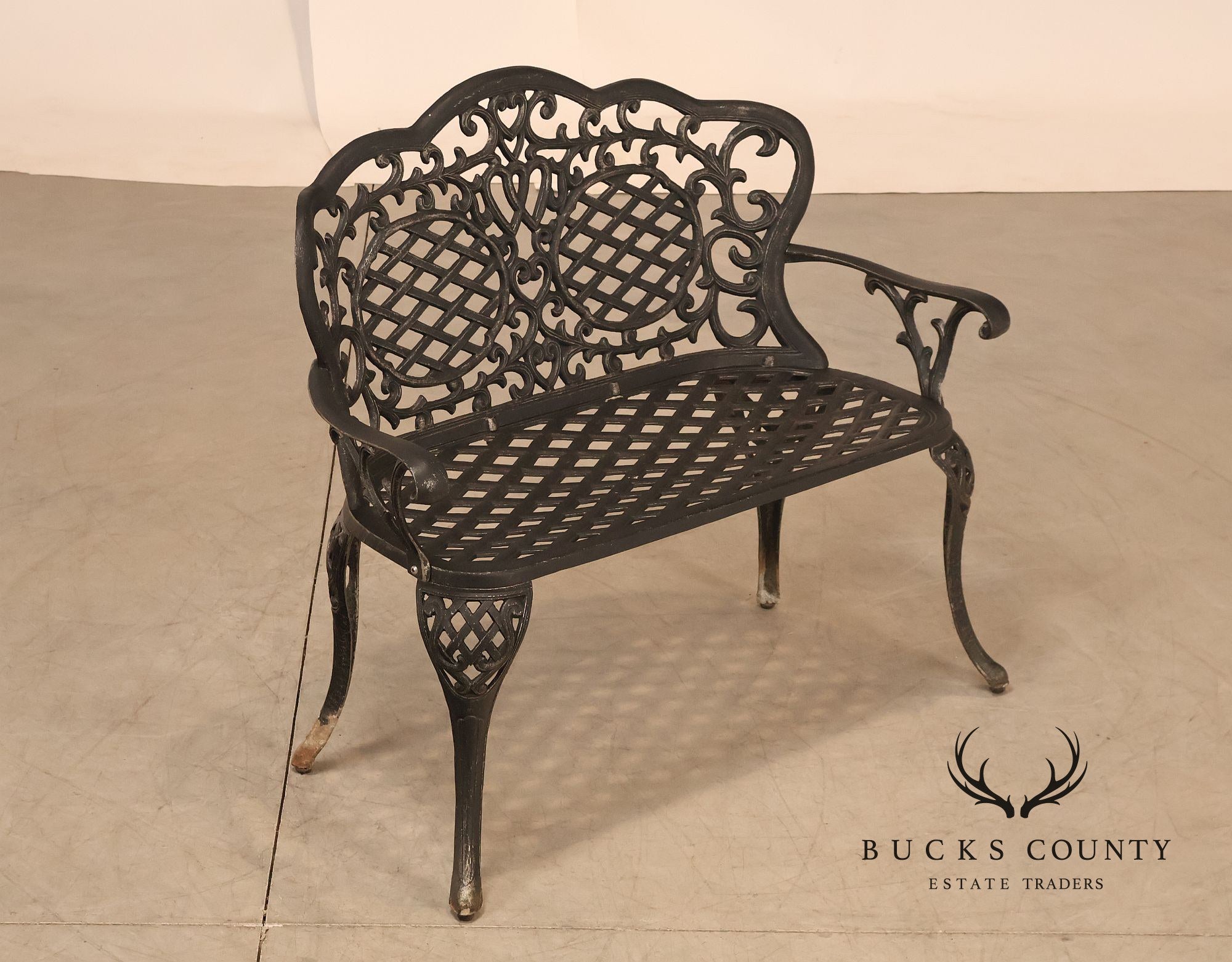 Cast Aluminum Garden Bench With Ornate Lattice Back