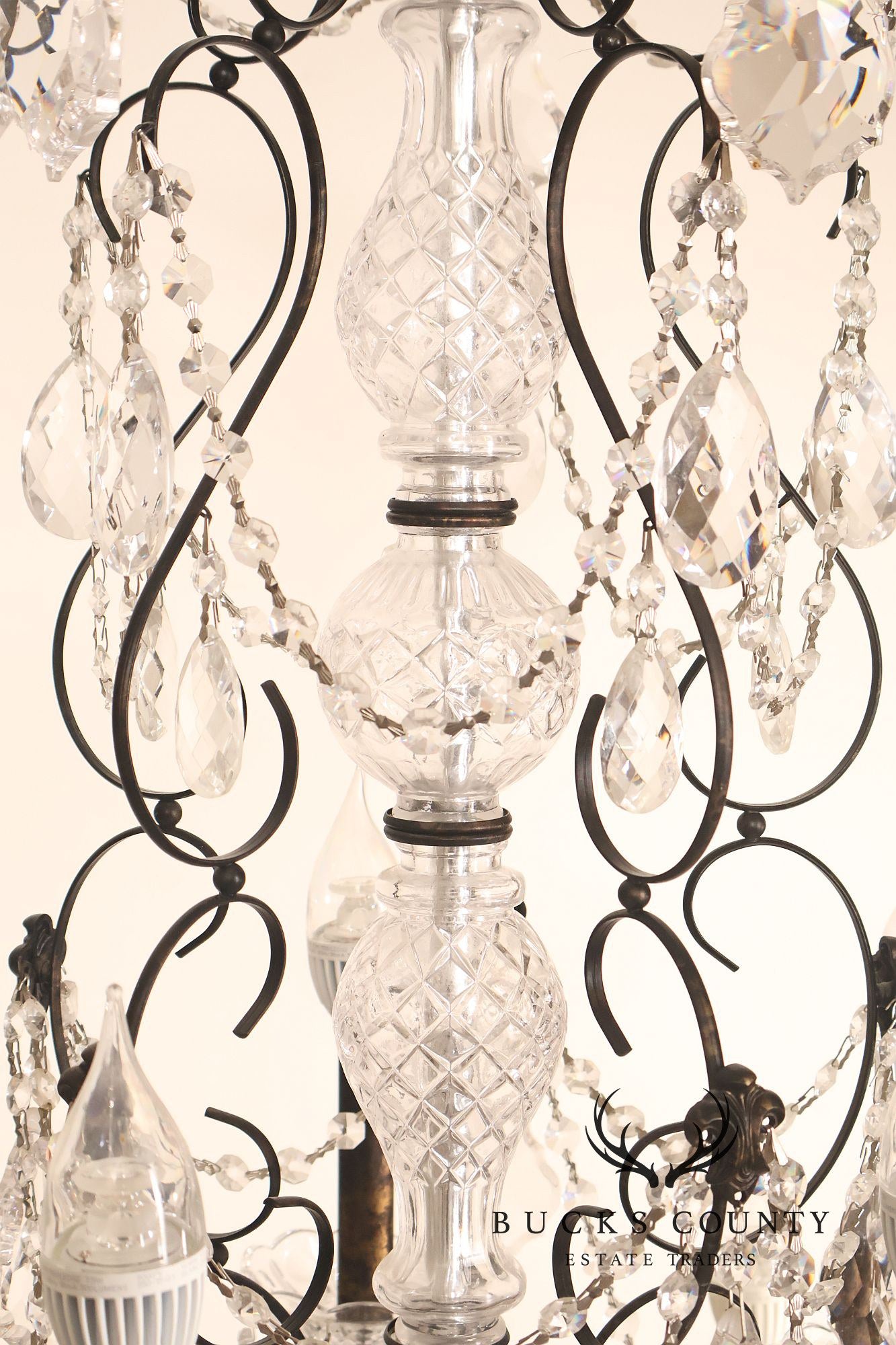 Large Twenty-Light Crystal And Wrought Iron 55" Chandelier