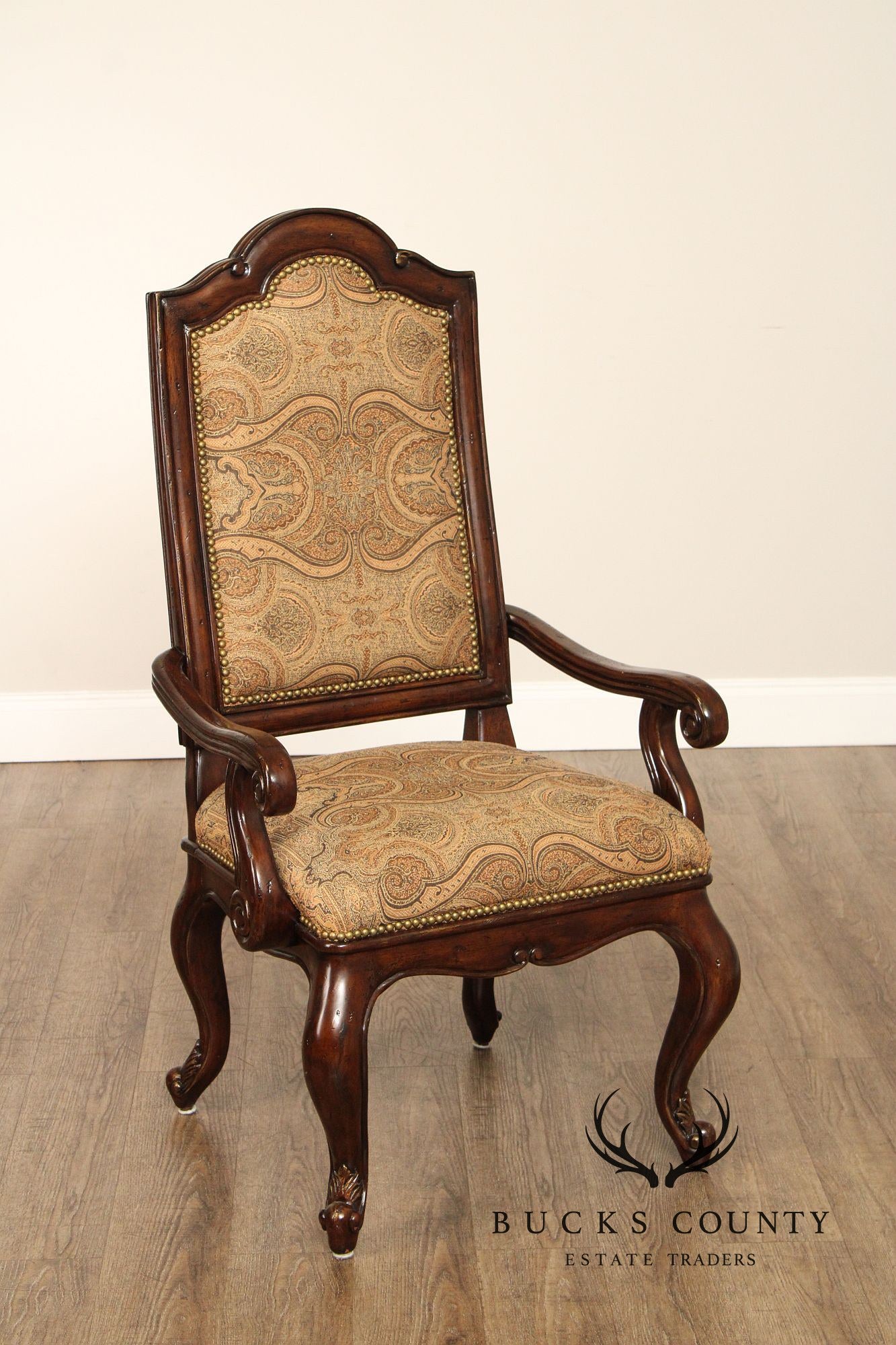 French Louis XV Style Set of Eight Carved Frame Upholstered Dining Chairs