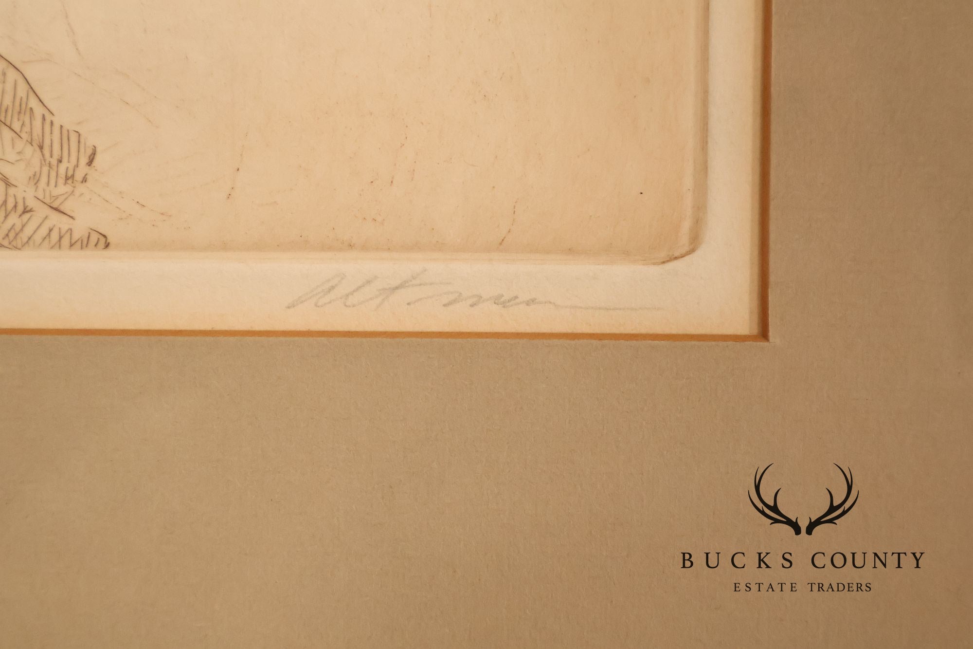 Harold Altman Framed Etching, 'Bench'