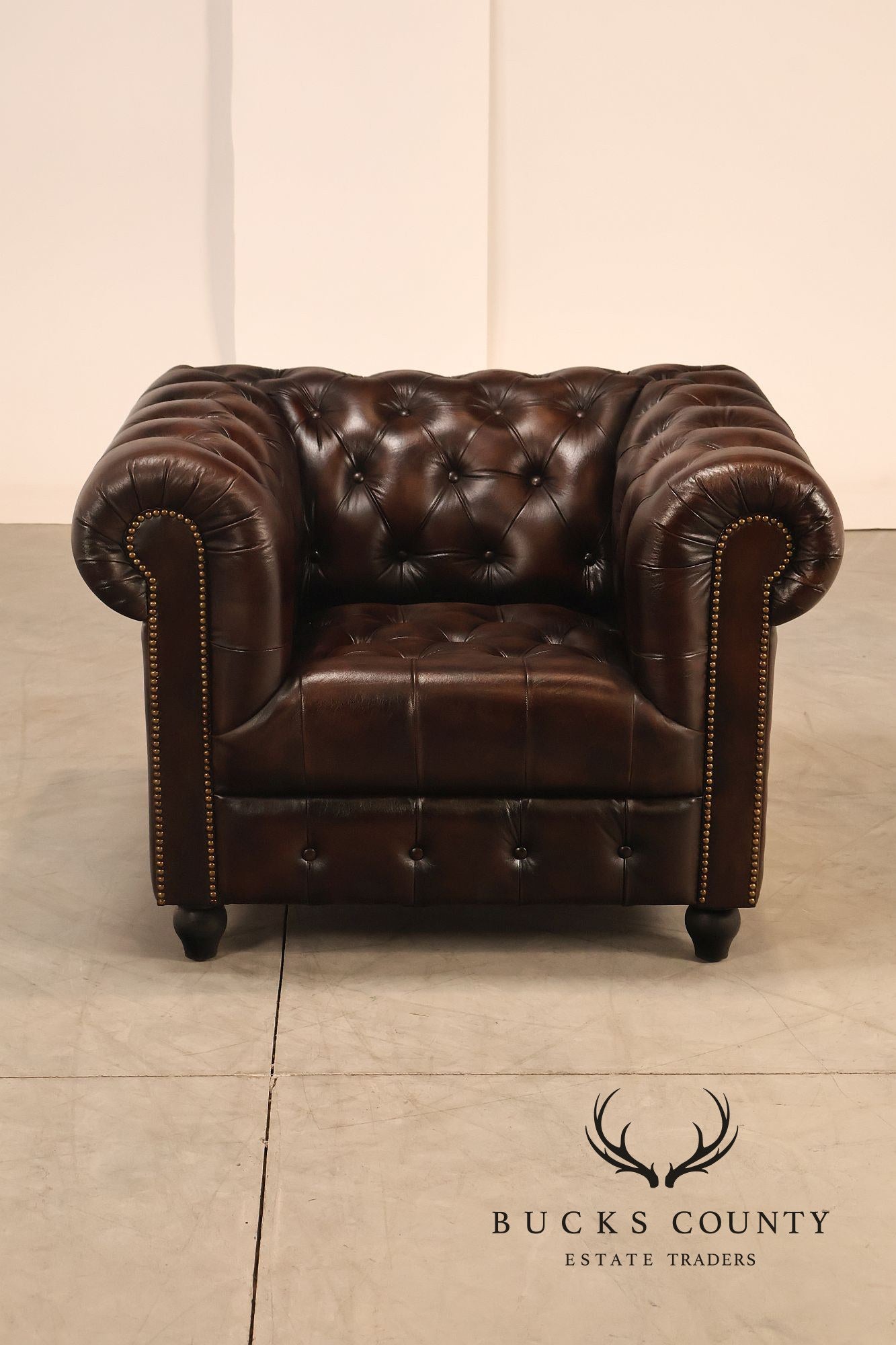 Chesterfield Style Dark Brown Tufted Leather Club Chair
