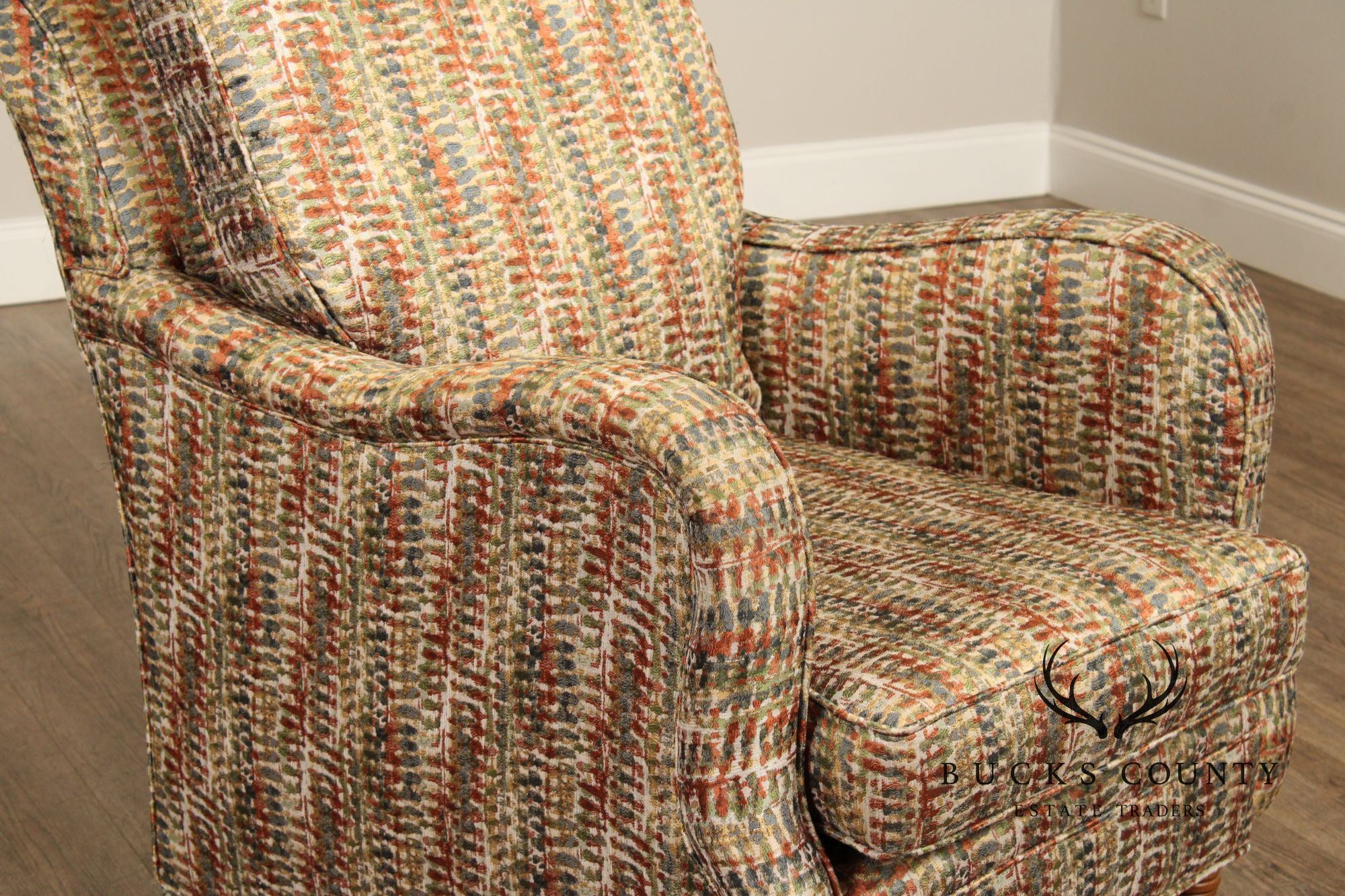 English Regency Style Modern Pair Of Lounge Chairs With Ottoman