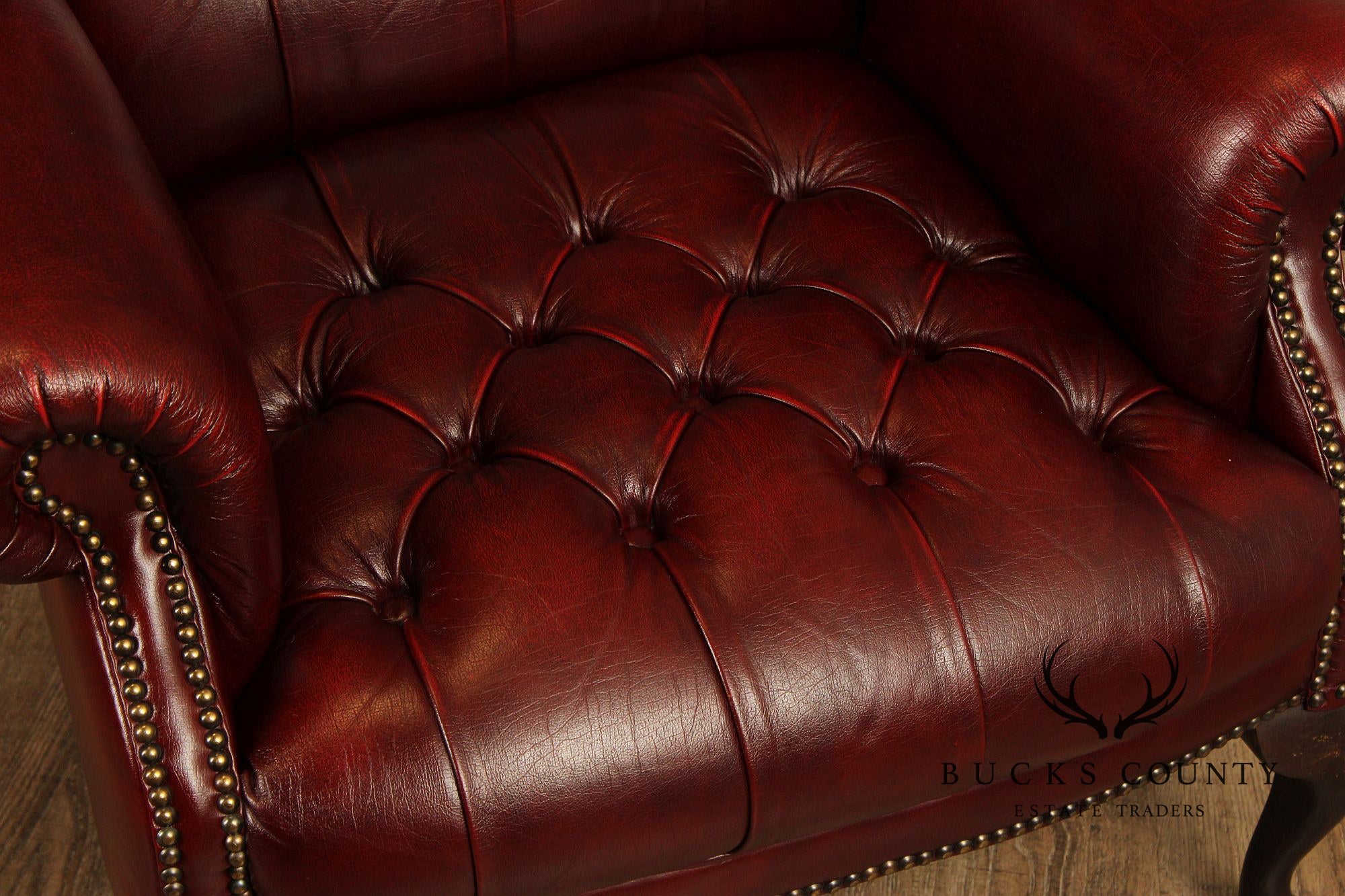 Pendragon Chesterfield Style Tufted Leather Wing Chair and Ottoman