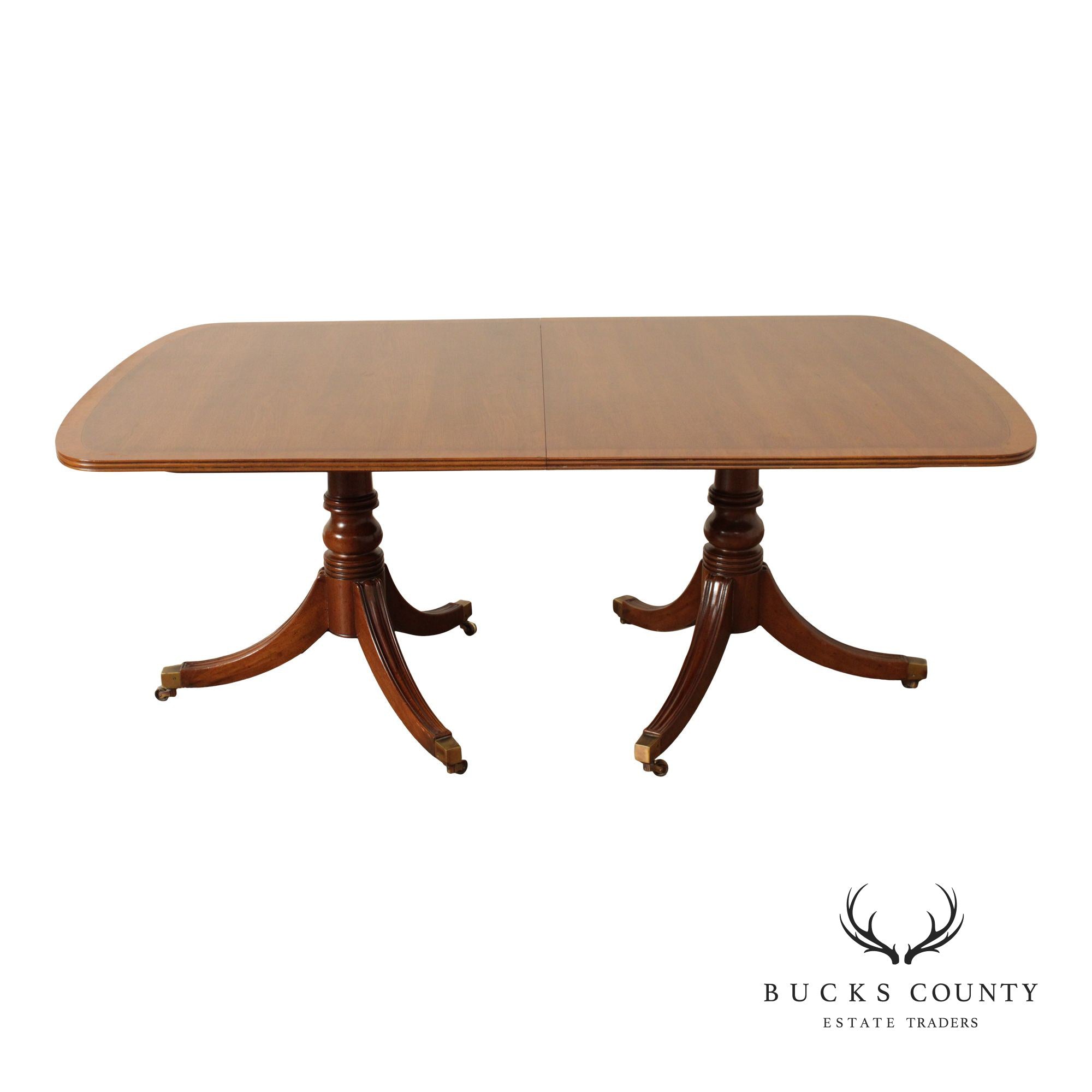 Henredon Georgian Style Double Pedestal Walnut Dining Table With Three Leaves