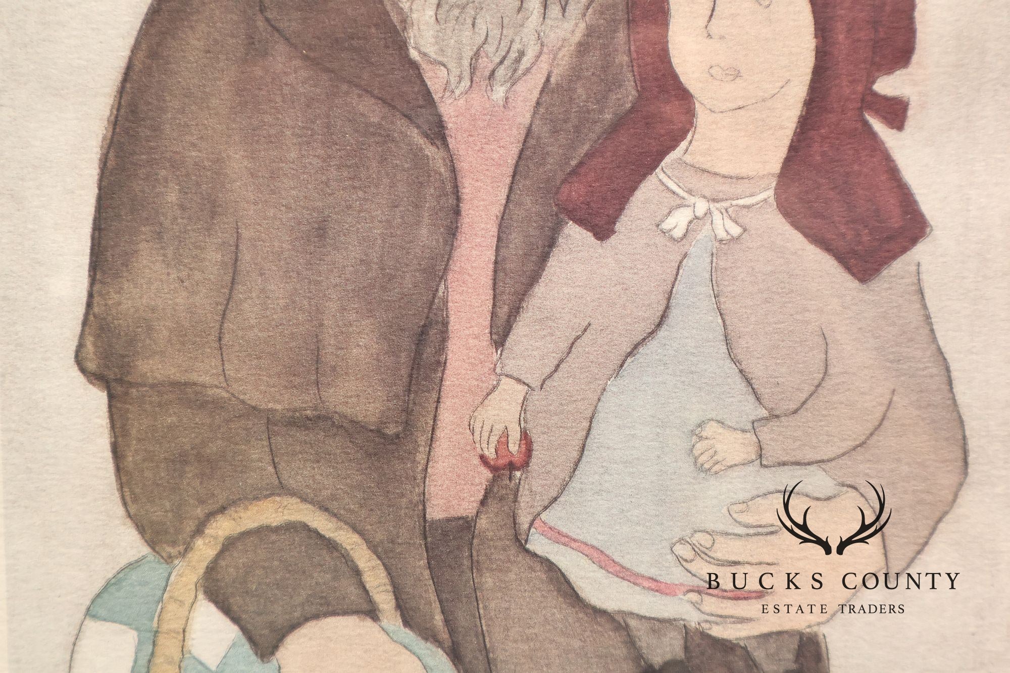 Xtian Newswanger Amish Folk Art Style Print, 'Old Jake and Katie Glick'
