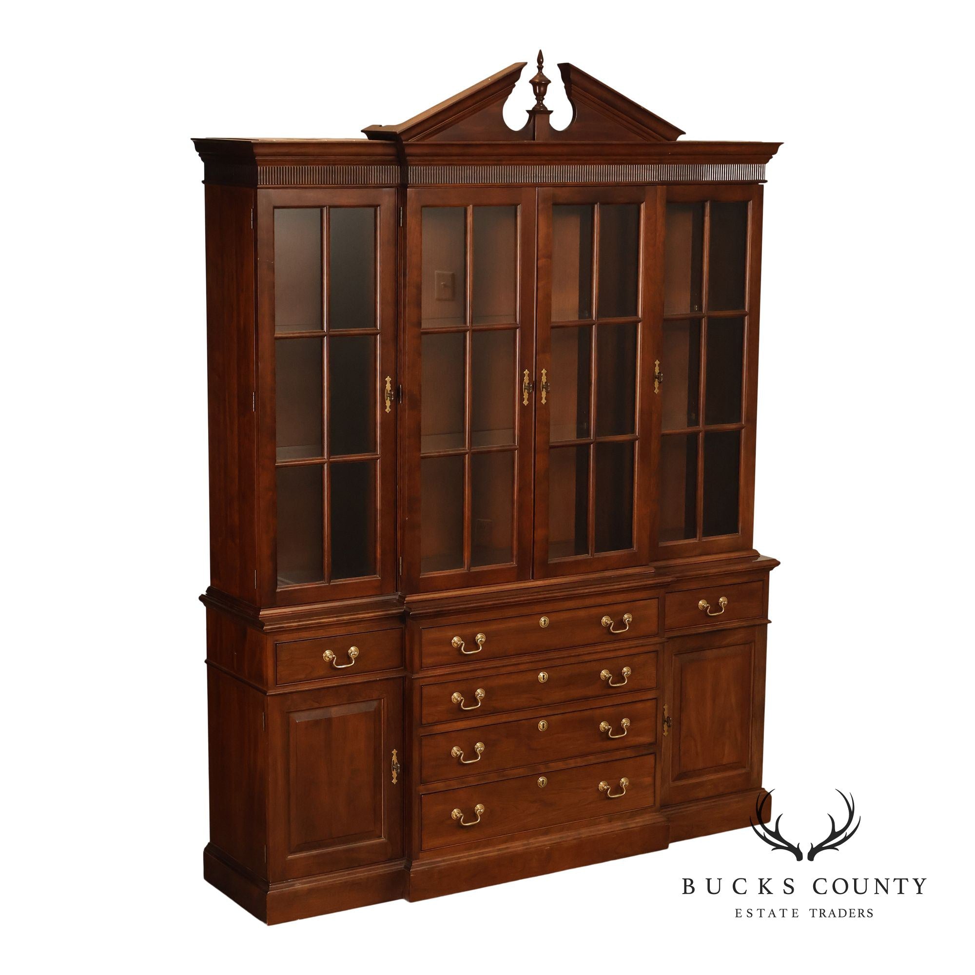 Stickley Traditional Style Cherry Breakfront China Cabinet