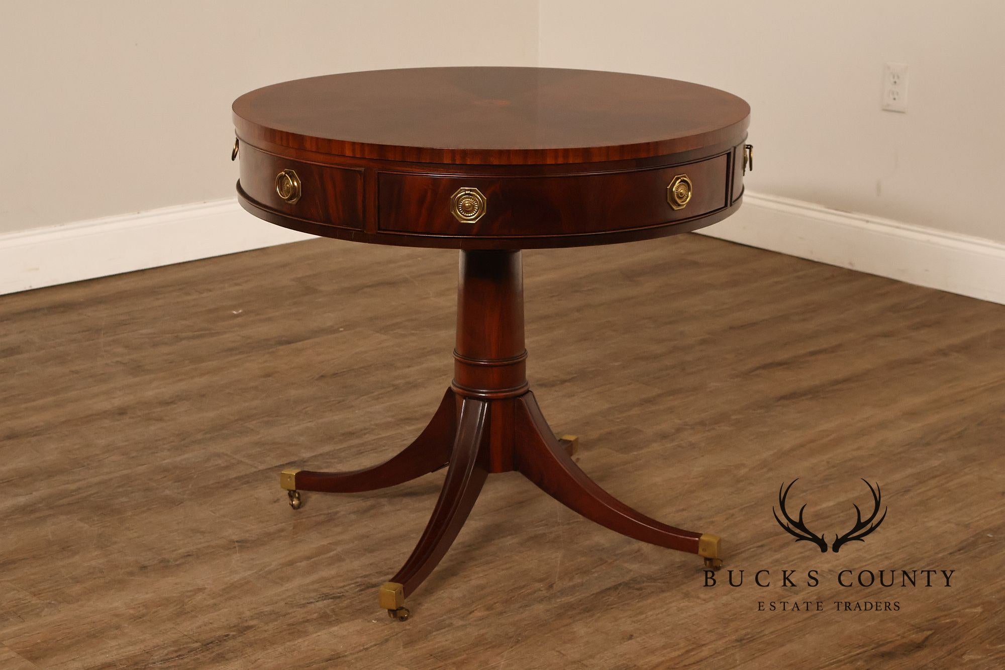 Hickory Chair Federal Style Round Inlaid Mahogany Drum Table