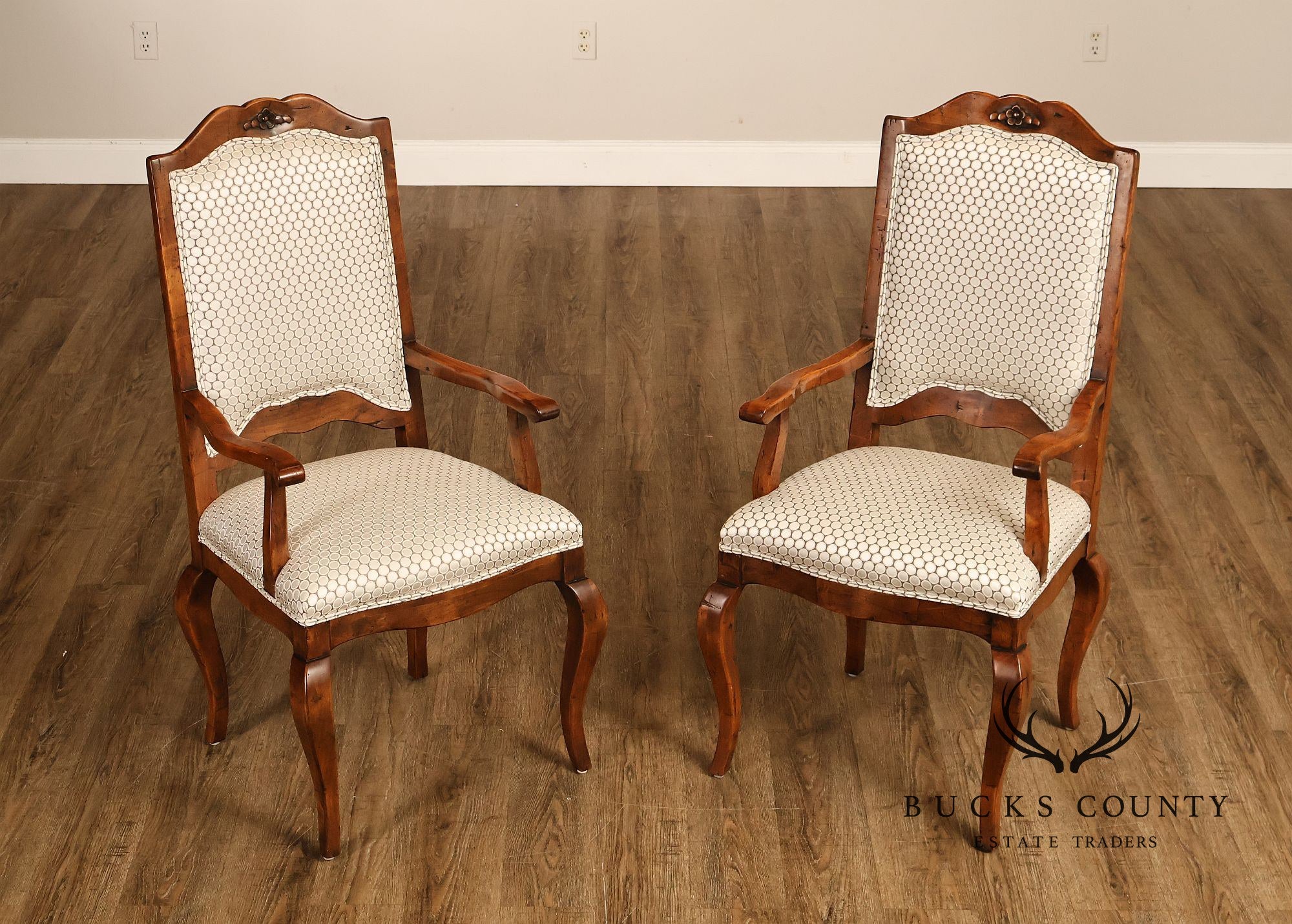 Guy Chaddock Pair Of Country French Upholstered Dining Armchairs