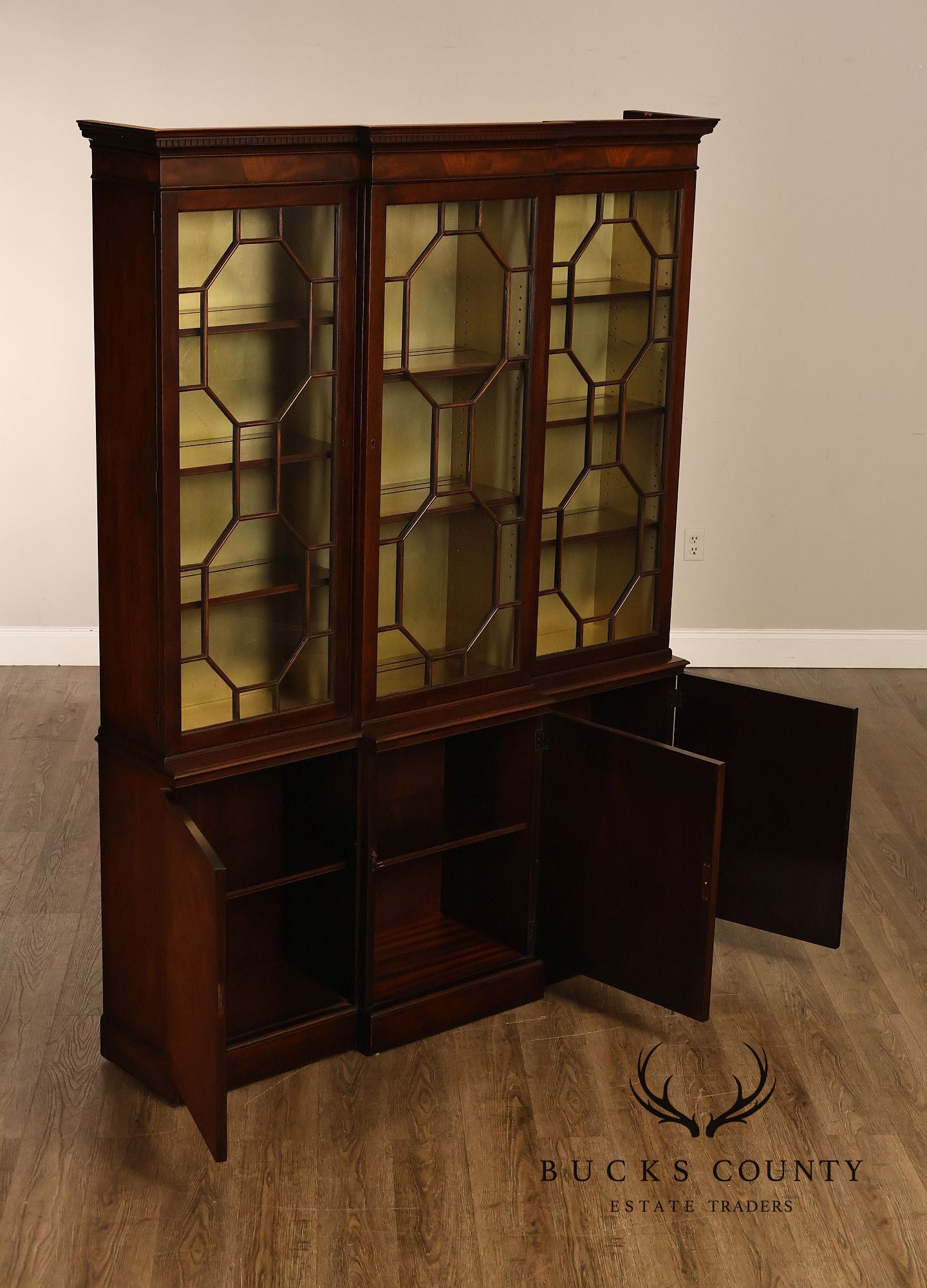 Baker Georgian Style Mahogany Breakfront Bookcase