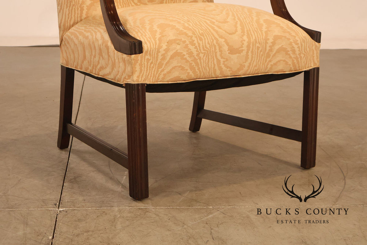 Traditional Mahogany Moire Upholstered Arm Chair