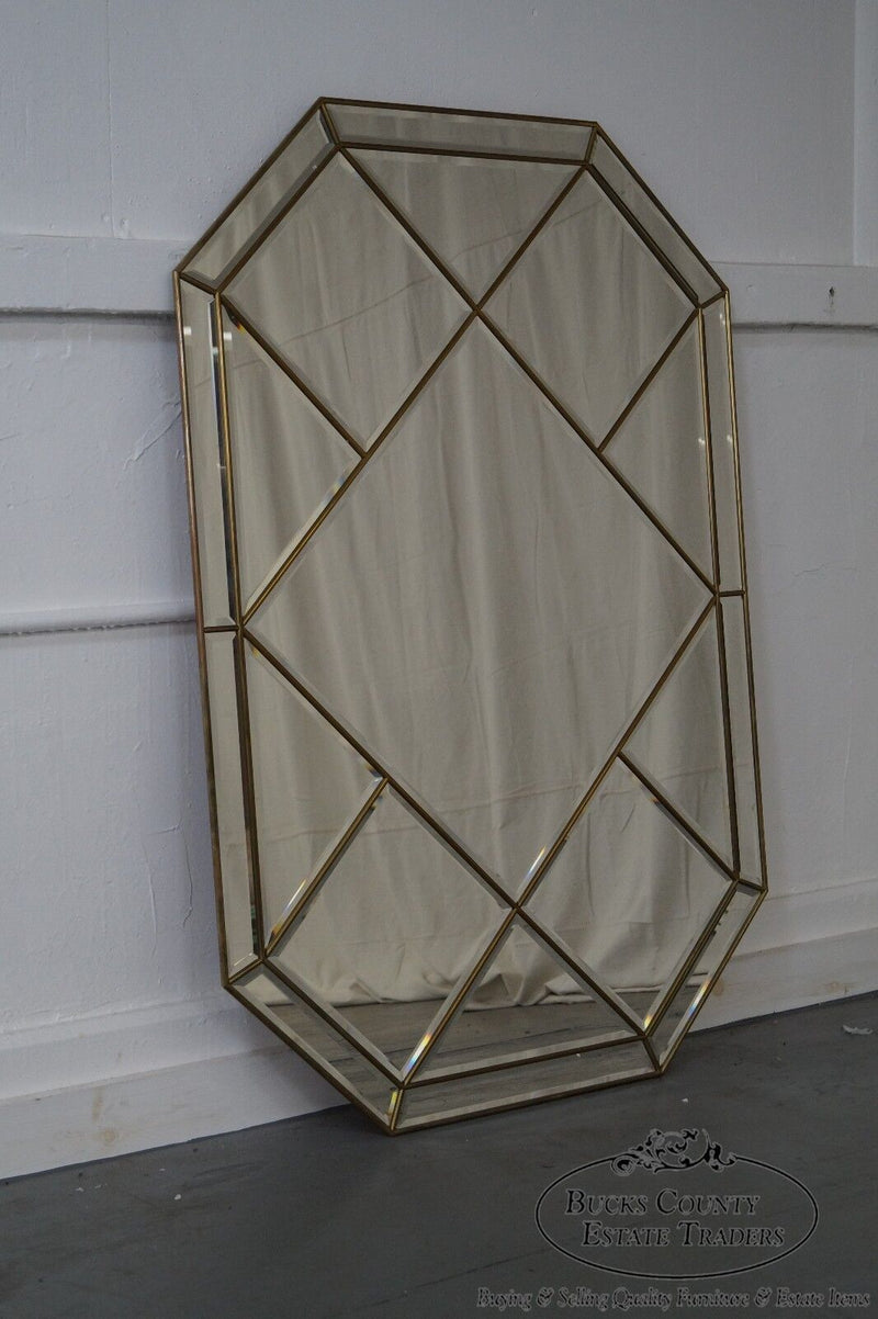 Brass Frame Harlequin Pattern Beveled Glass Mirror