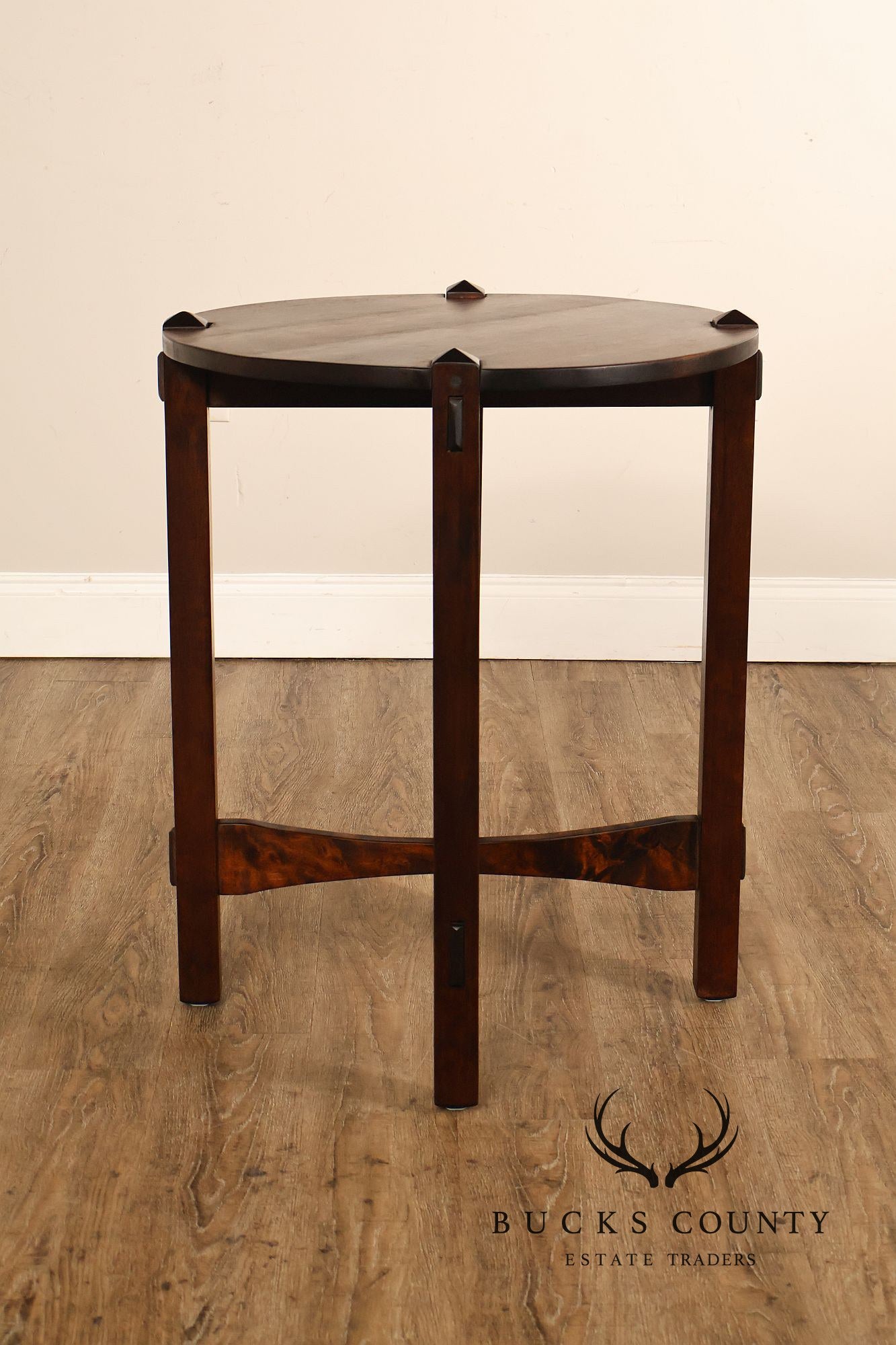 Studio Arts And Crafts Style Round Accent Table With Burl Wood Top