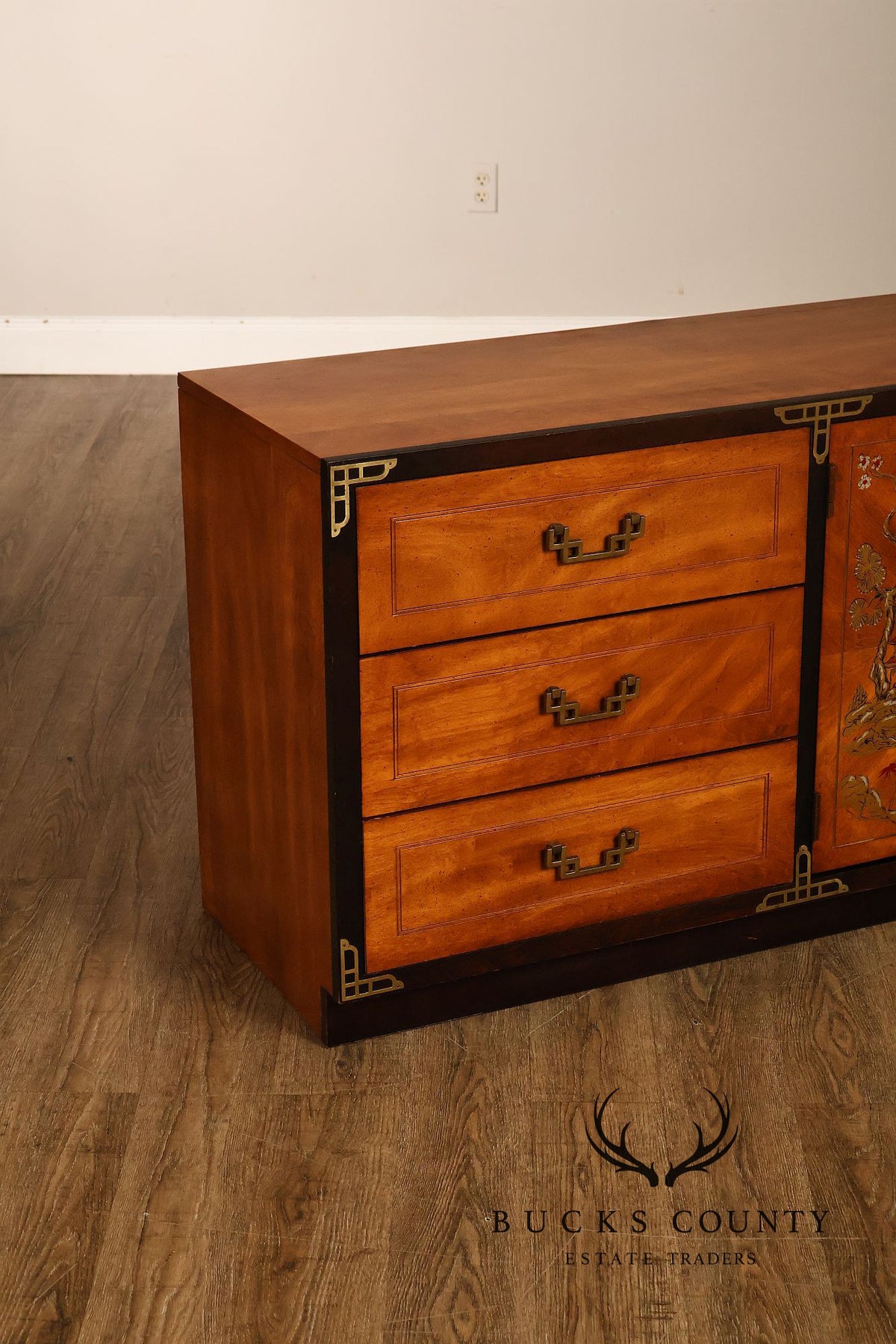 Bassett Campaign Style Walnut Triple Dresser