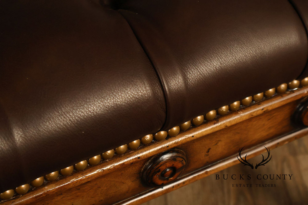 Theodore Alexander Regency Style Carved Horse Head Leather Bench