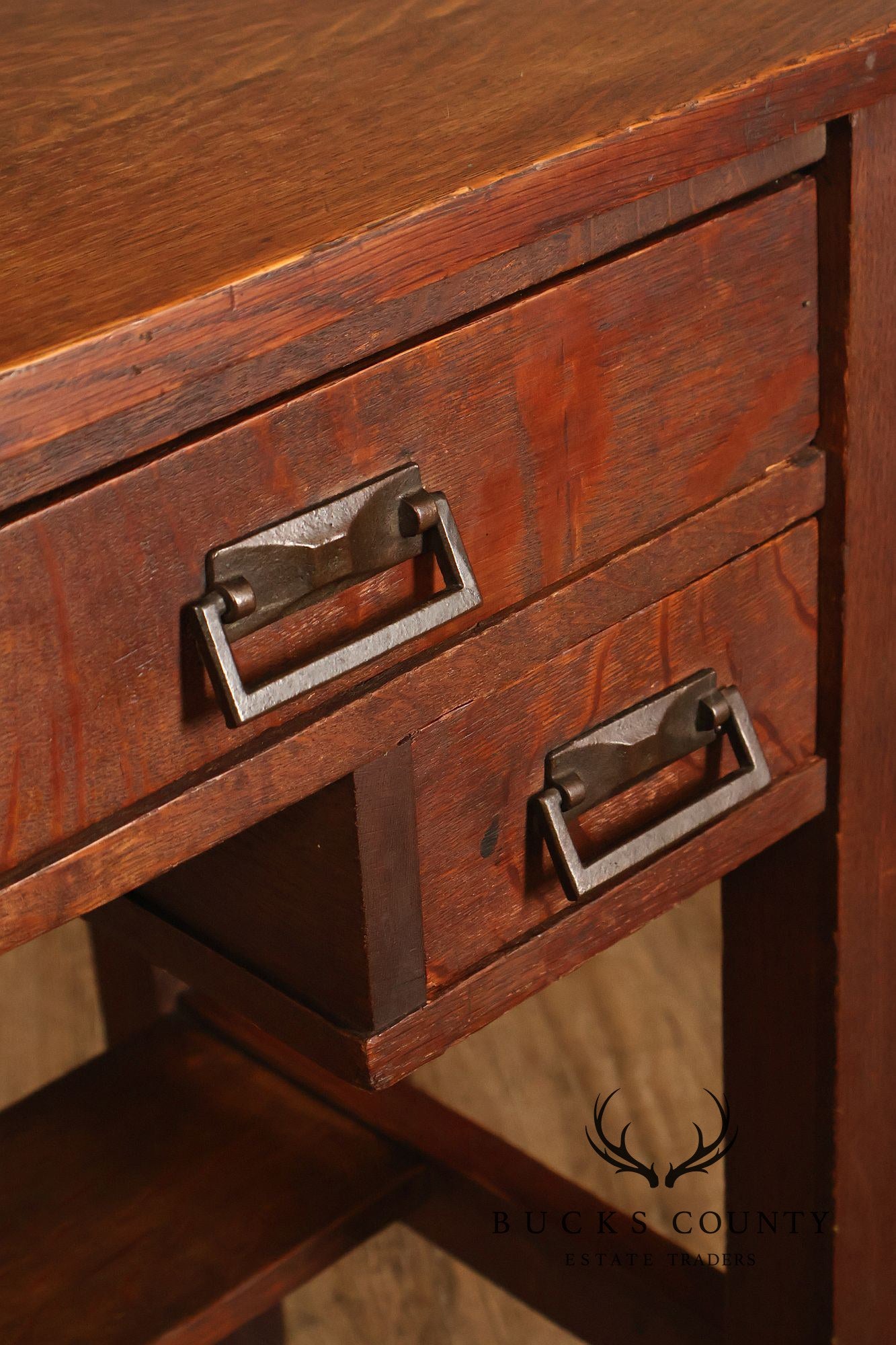 Antique Arts And Crafts Mission Oak Four Drawer Writing Desk
