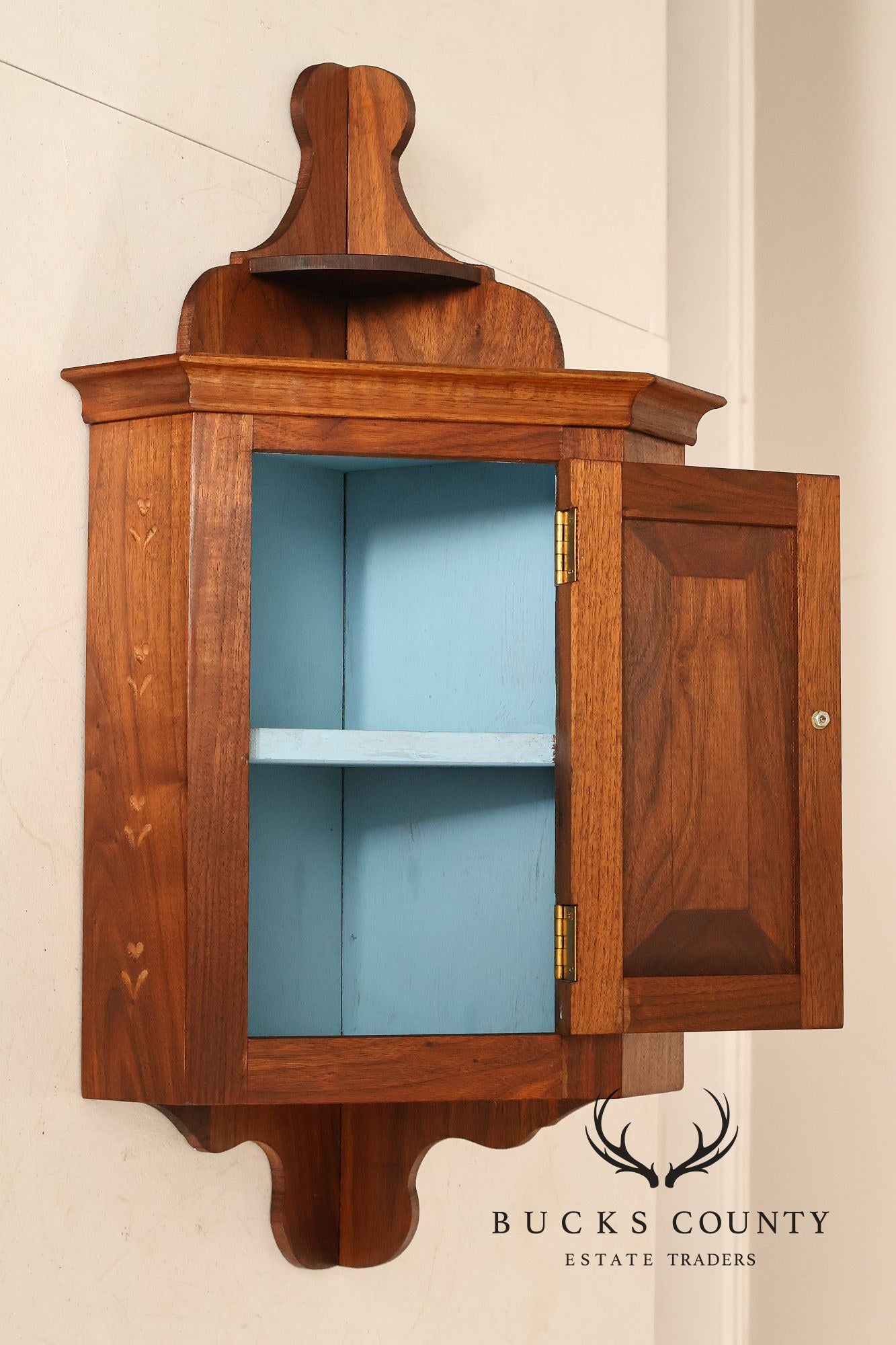 Pennsylvania Dutch Style Walnut Wall Hanging Corner Cupboard