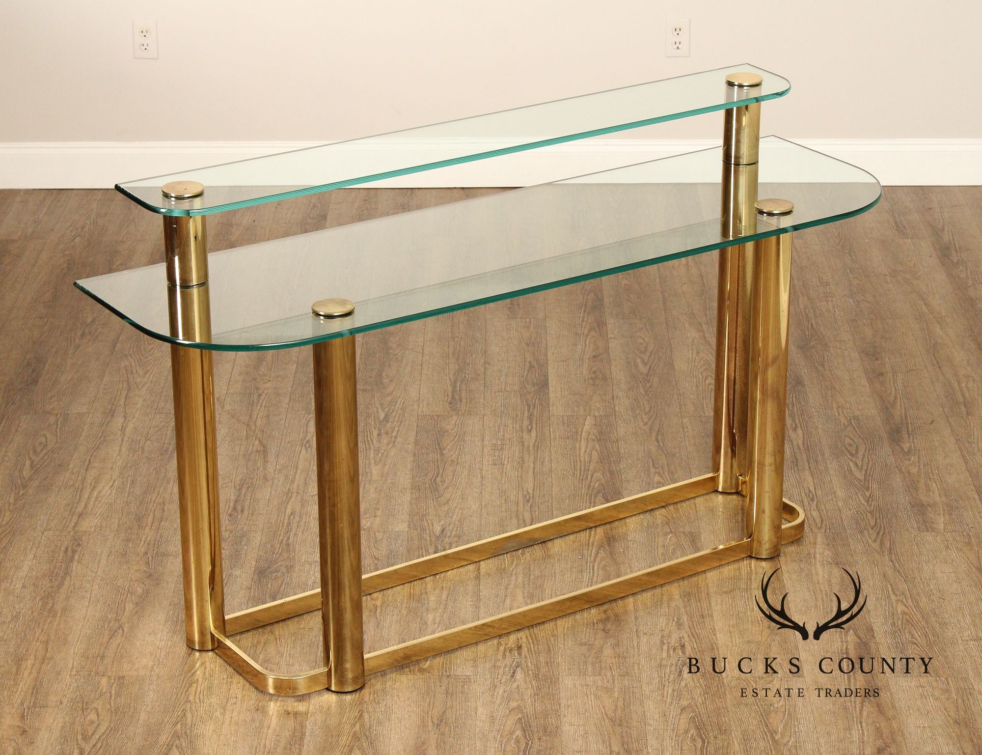 Hollywood Regency Postmodern Two-Tier Glass Top Console Table