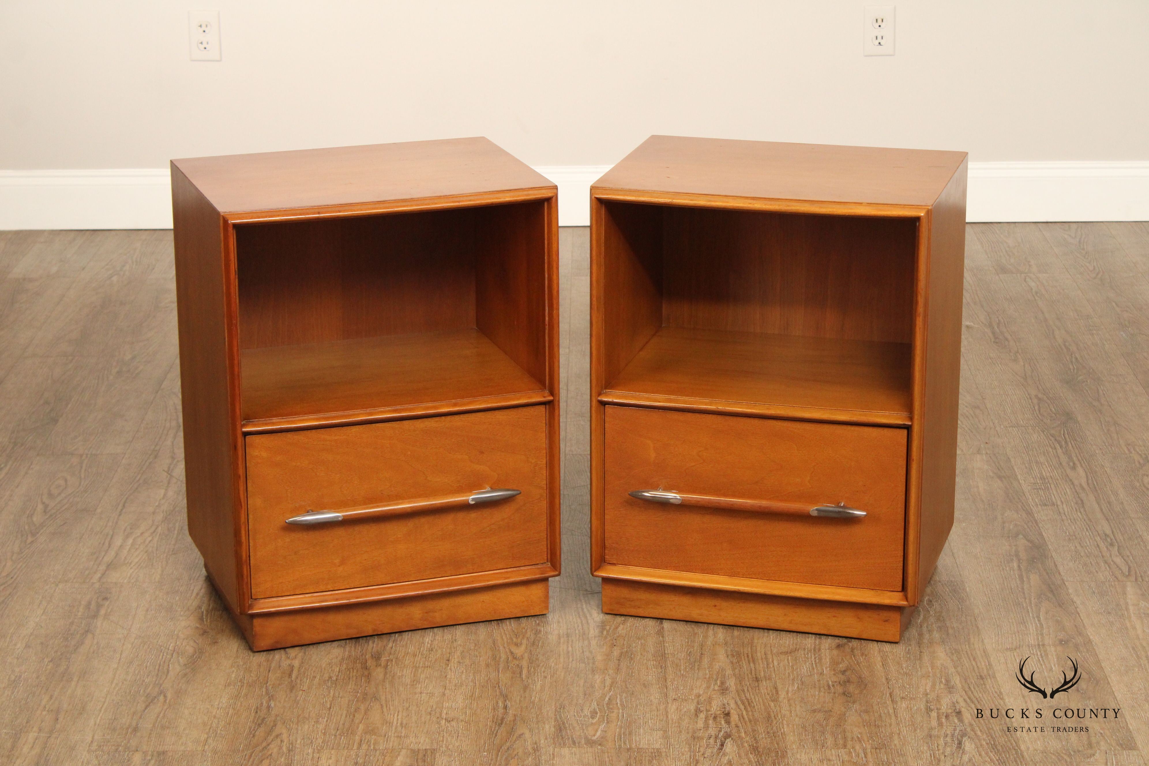 Widdicomb Mid Century Modern Pair of Walnut Open Nightstands