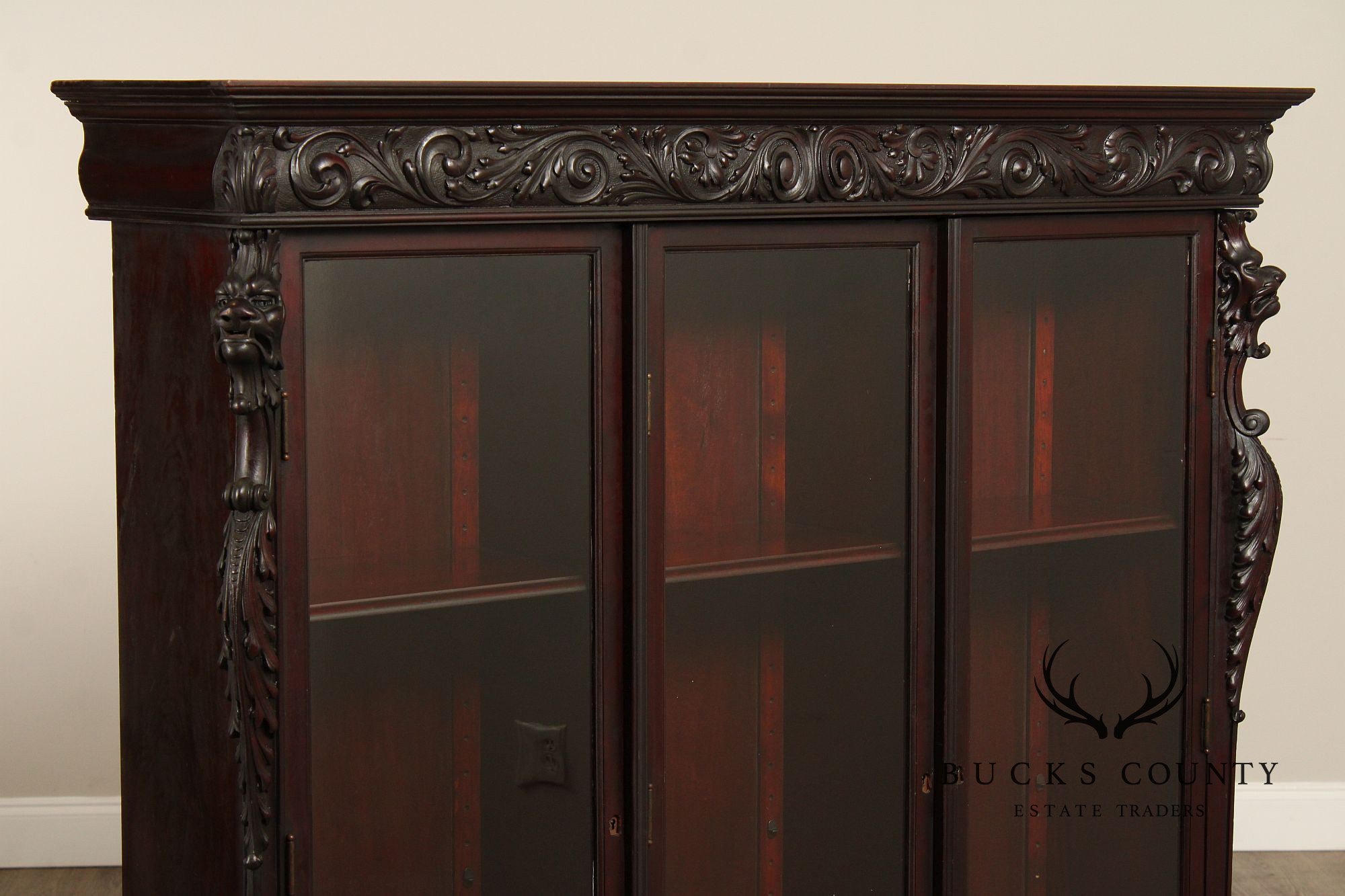 Antique Renaissance Revival Carved Mahogany Bookcase