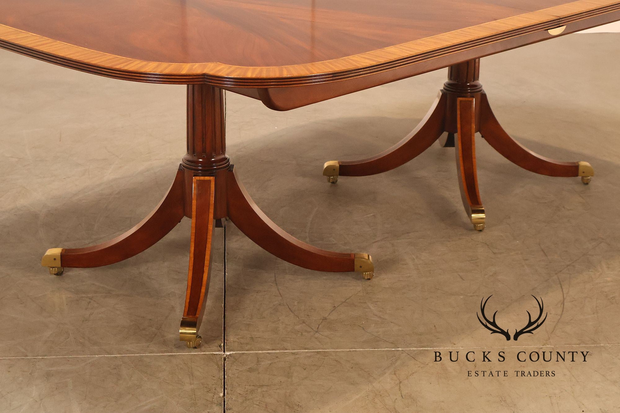 Karges Duncan Phyfe Banded Mahogany Double Pedestal Dining Table