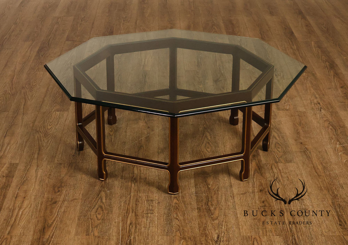 Asian Style Glass Top Octagonal Coffee Table