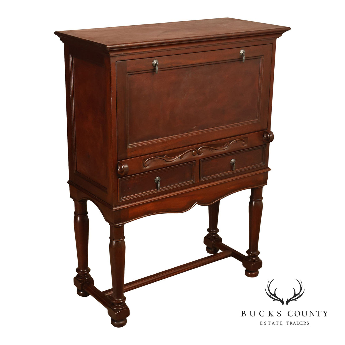 Traditional English Style Drop Front Bar Cabinet With A Stretcher Base
