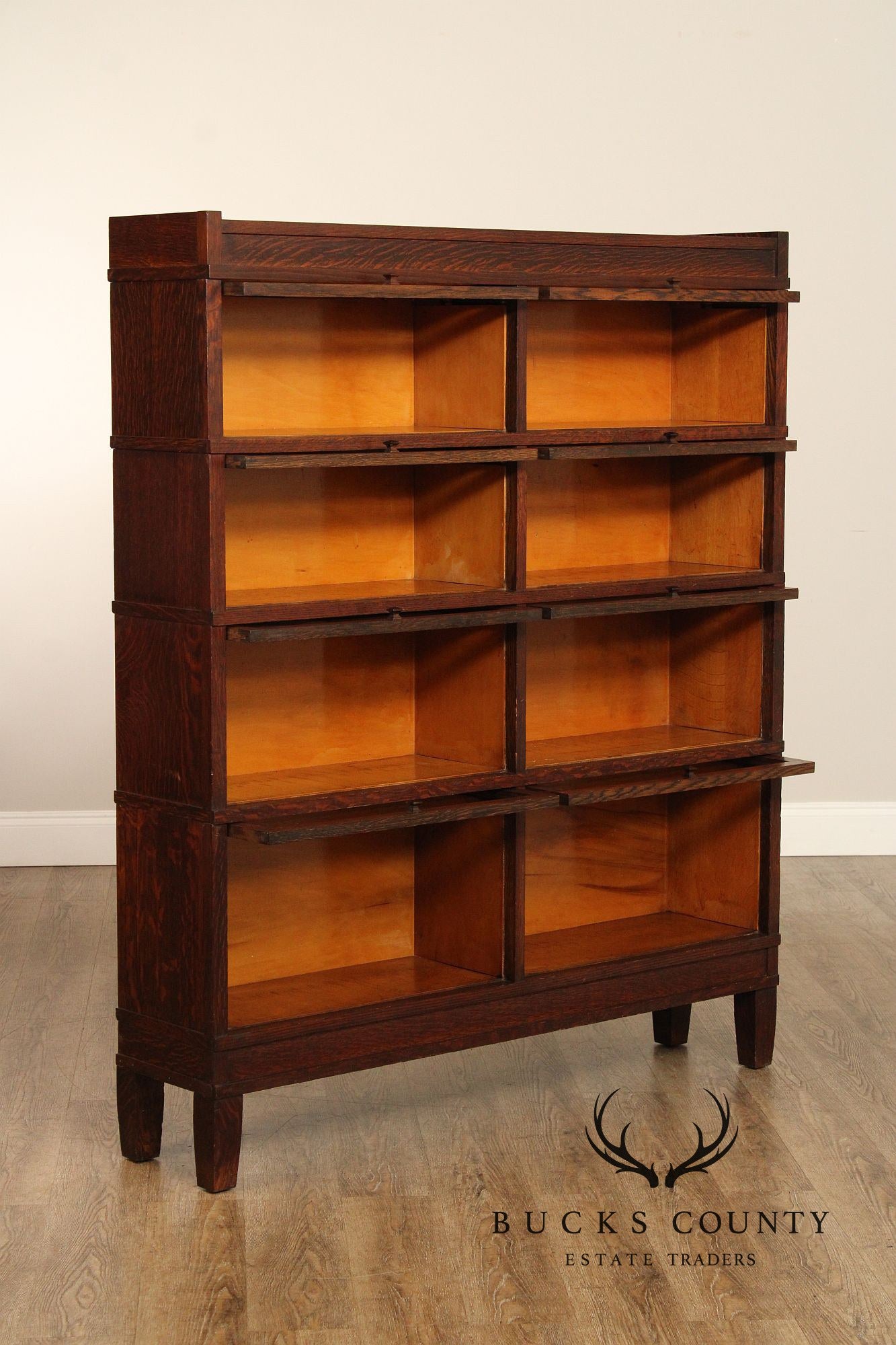 Globe-Wernicke Antique Oak Art Mission Four-Stack Double Barrister Bookcase