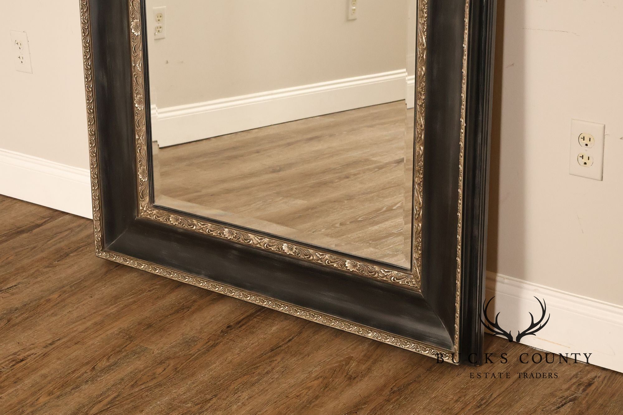 Large Black And Silver Beveled Wall Mirror