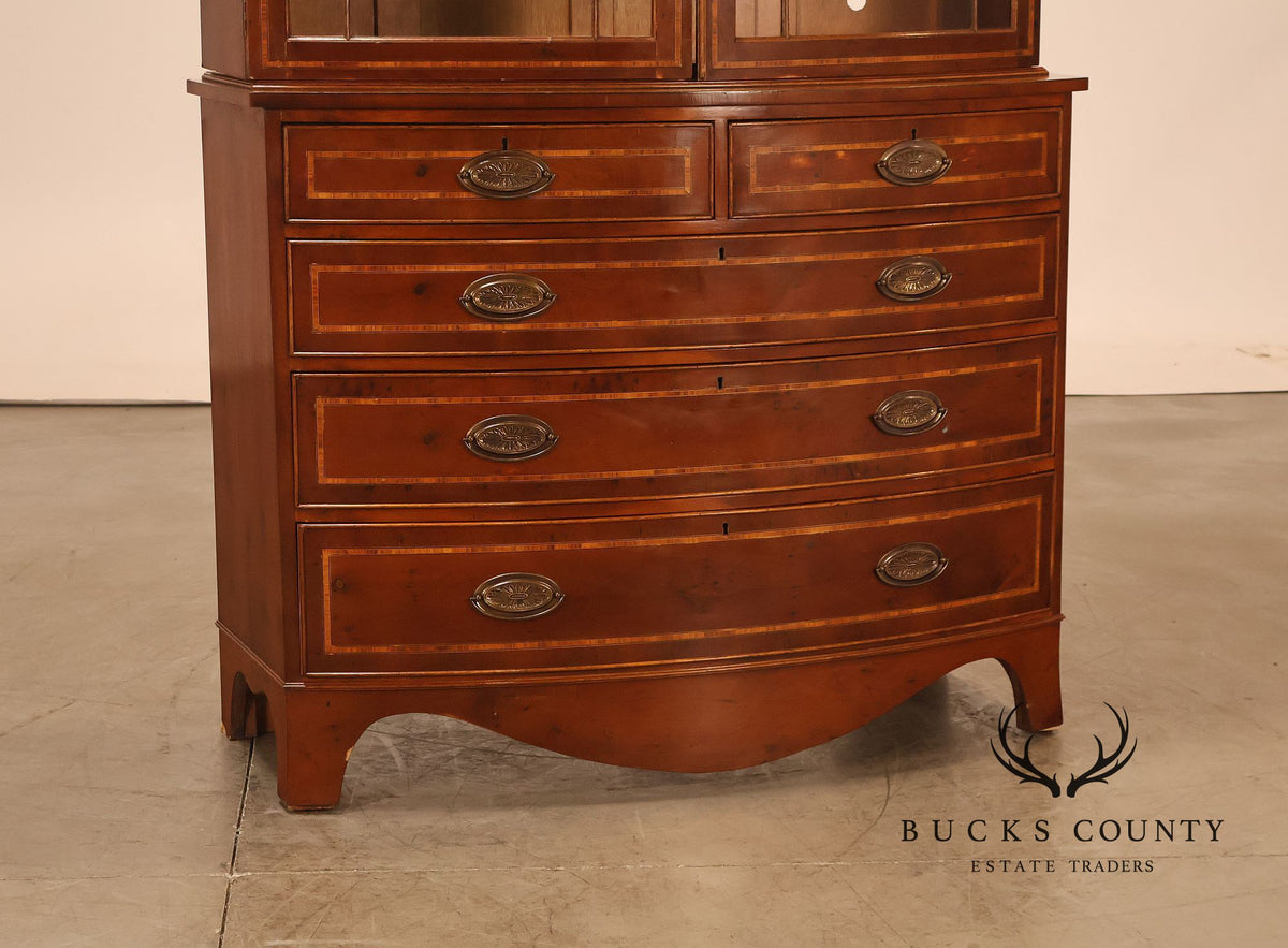 Georgian Style Inlaid Yew Wood Bow Front Bookcase Bureau China Cabinet