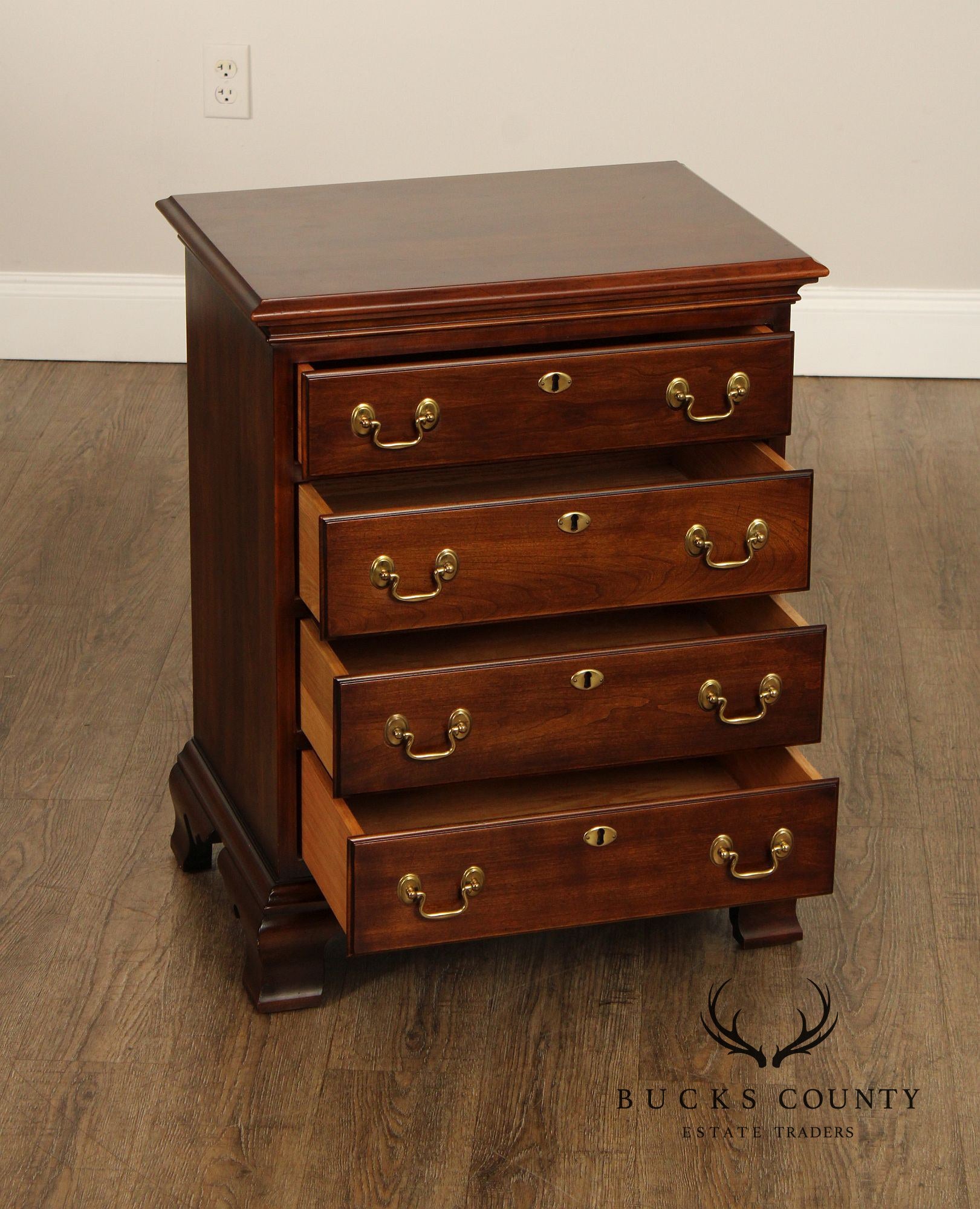 Statton Chippendale Style Solid Cherry Four Drawer Chest Nightstand