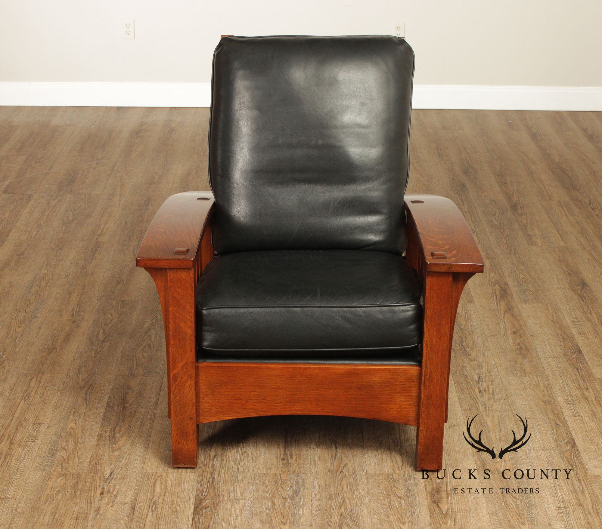 Stickley Mission Collection Oak Bow Arm Morris Chair and Ottoman