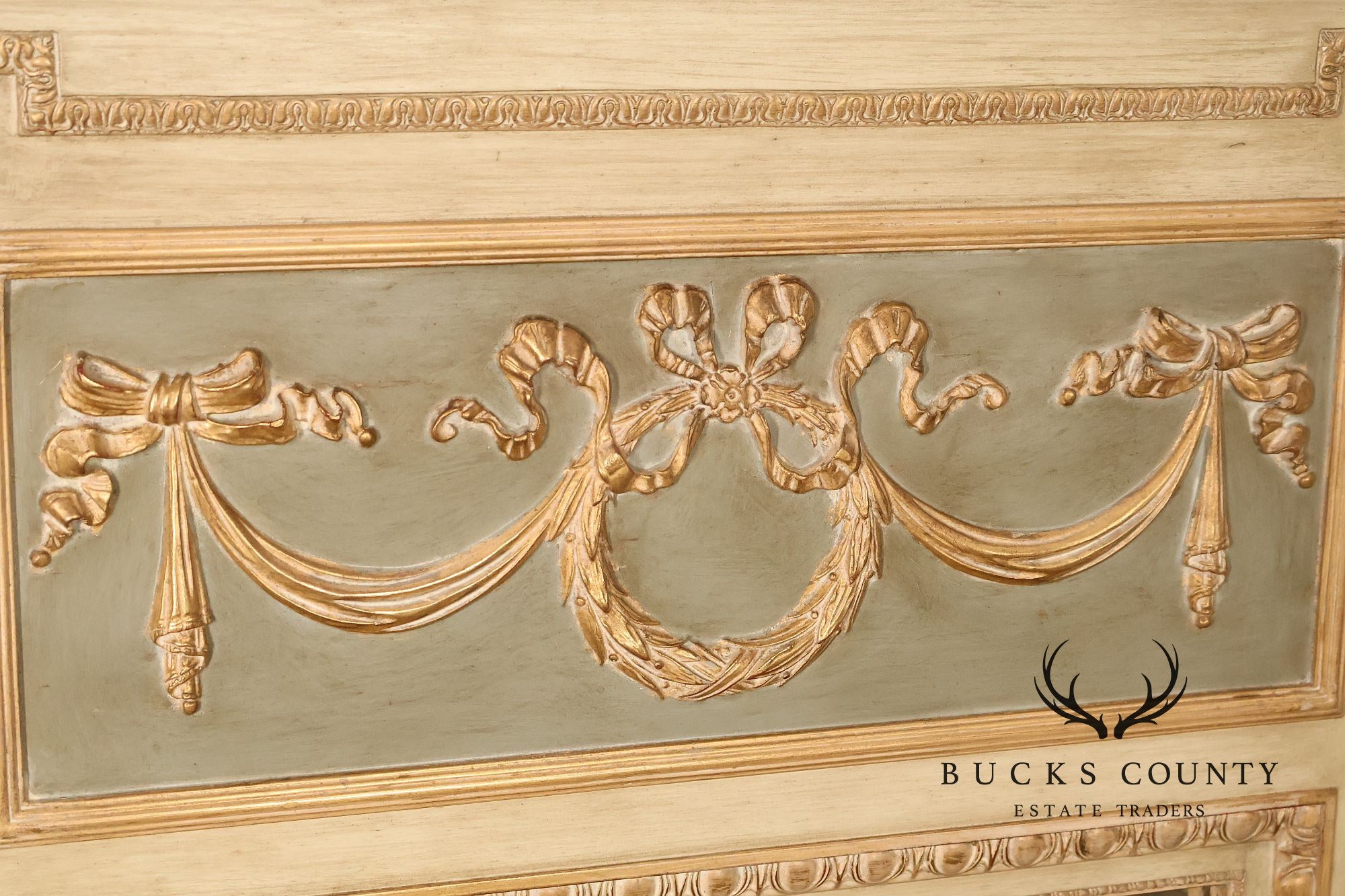 French Neoclassical Style Distress Painted Trumeau Mirror