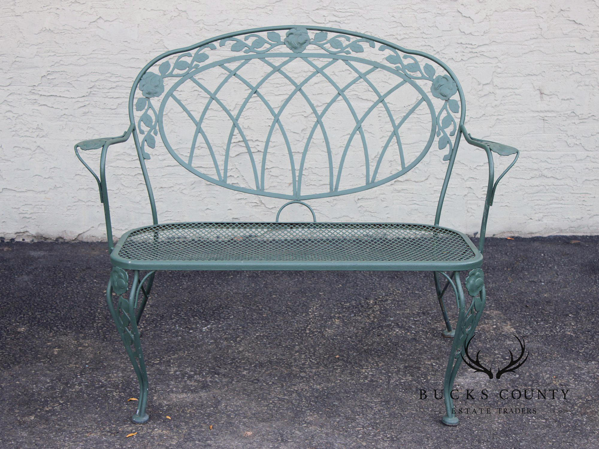 Wrought Iron Outdoor Garden Bench With Rose Motif