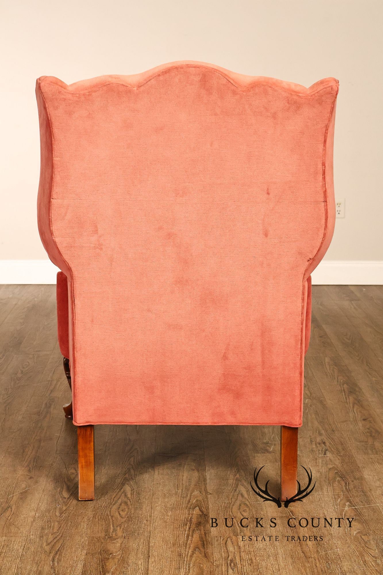 Thomasville Pair Of Traditional Coral Velvet Wingback Chairs