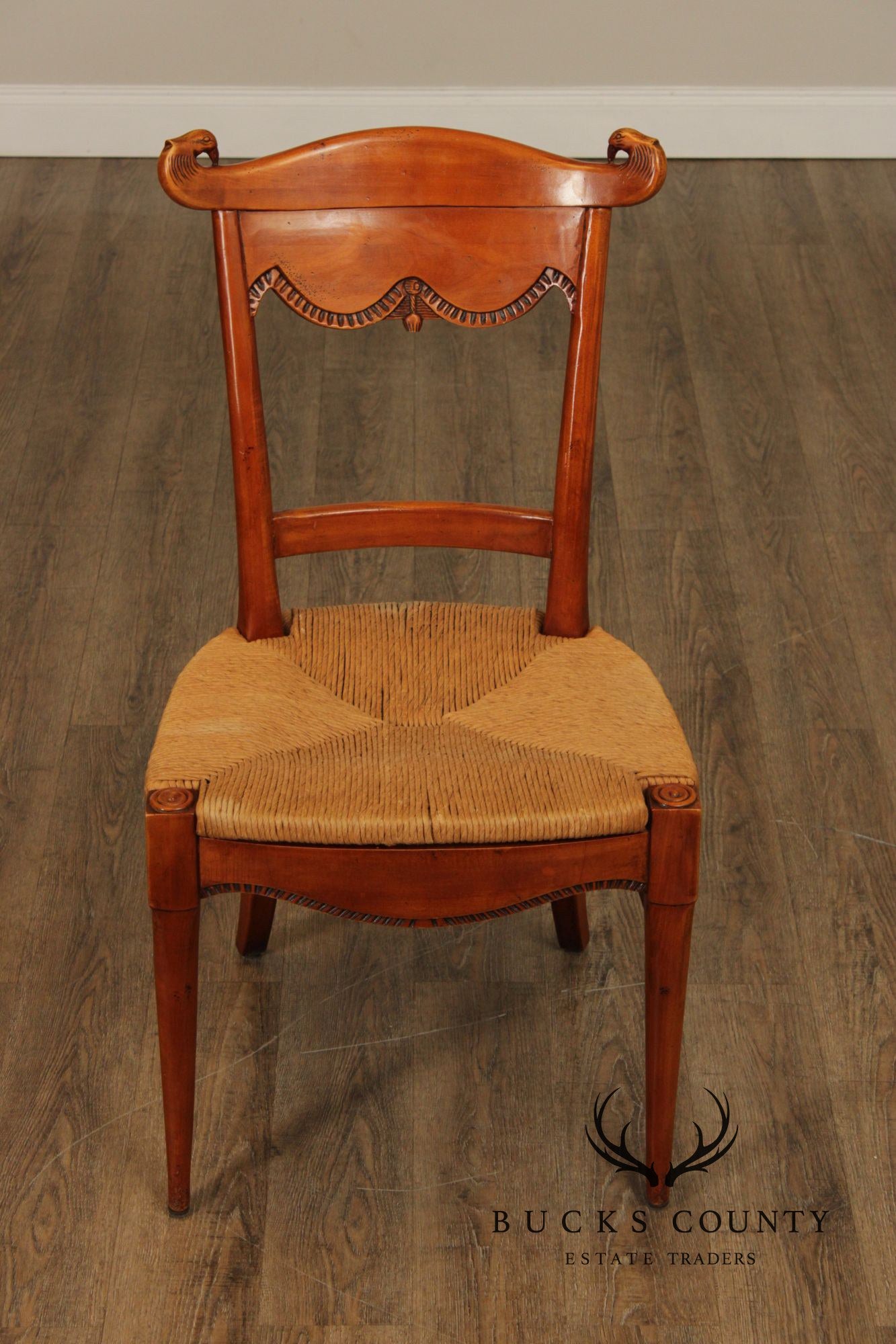 Federal Style Set of Four Eagle-Carved Rush Seat Dining Chairs