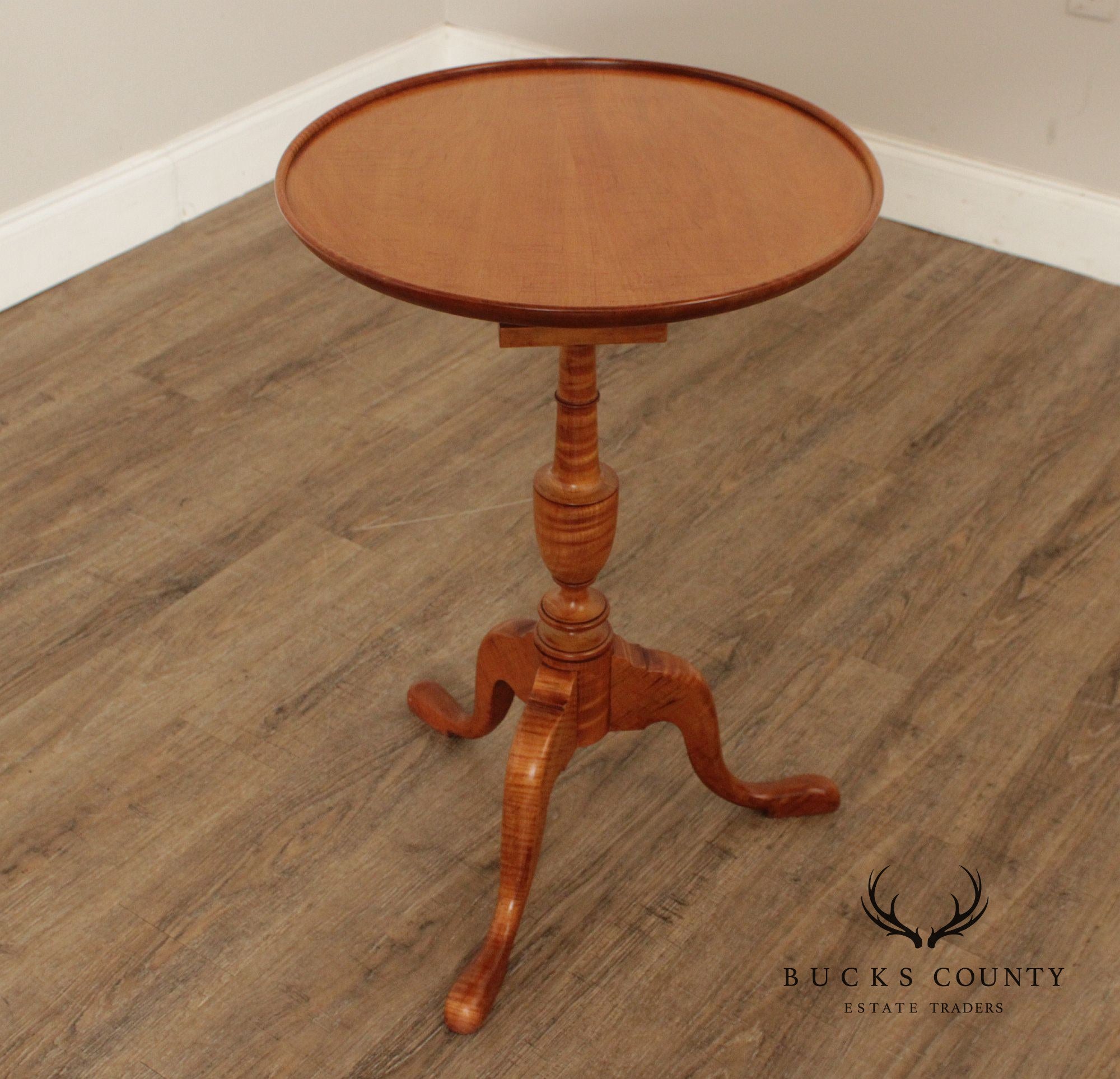 Custom Quality Queen Anne Style Tiger Maple Round Side Table
