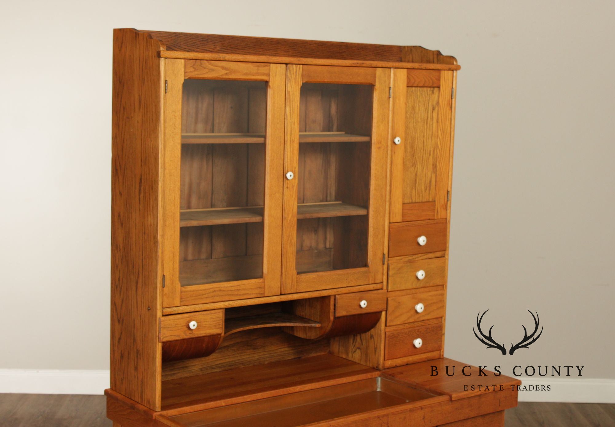 Antique American Hutch With Copper Dry Sink And Pull-Out Cutting Board