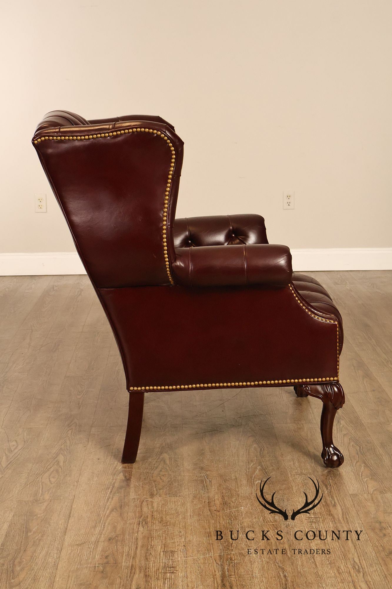 Leathercraft Chesterfield Style Tufted Oxblood Leather Wing Chair