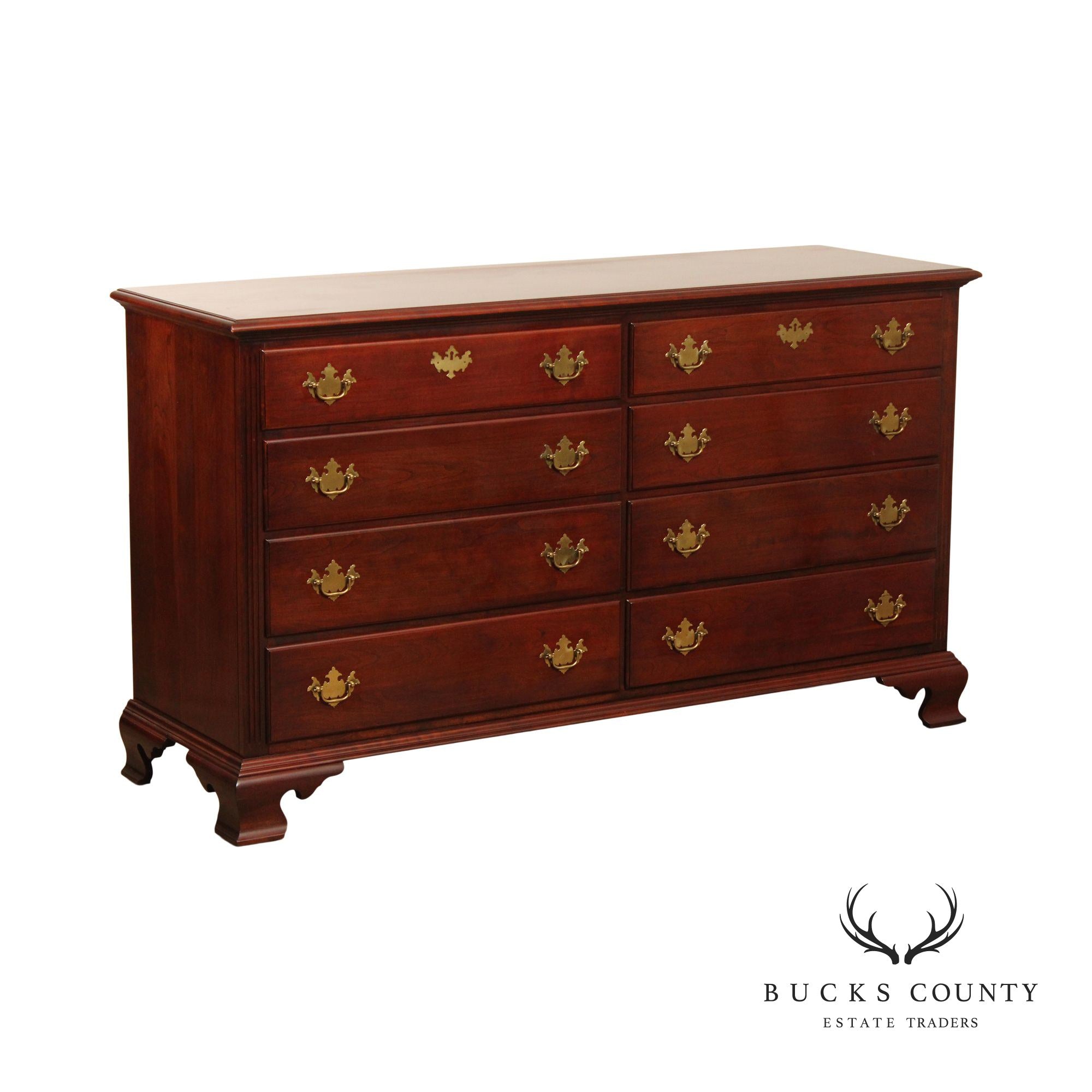 NATHAN HALE SOLID CHERRY CHIPPENDALE STYLE 8 DRAWER DRESSER